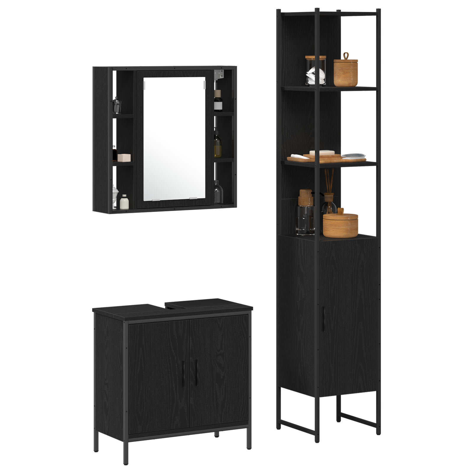 Baderomsspeilskap Svart 33 x 33 x 185.5 cm Konstruert tre