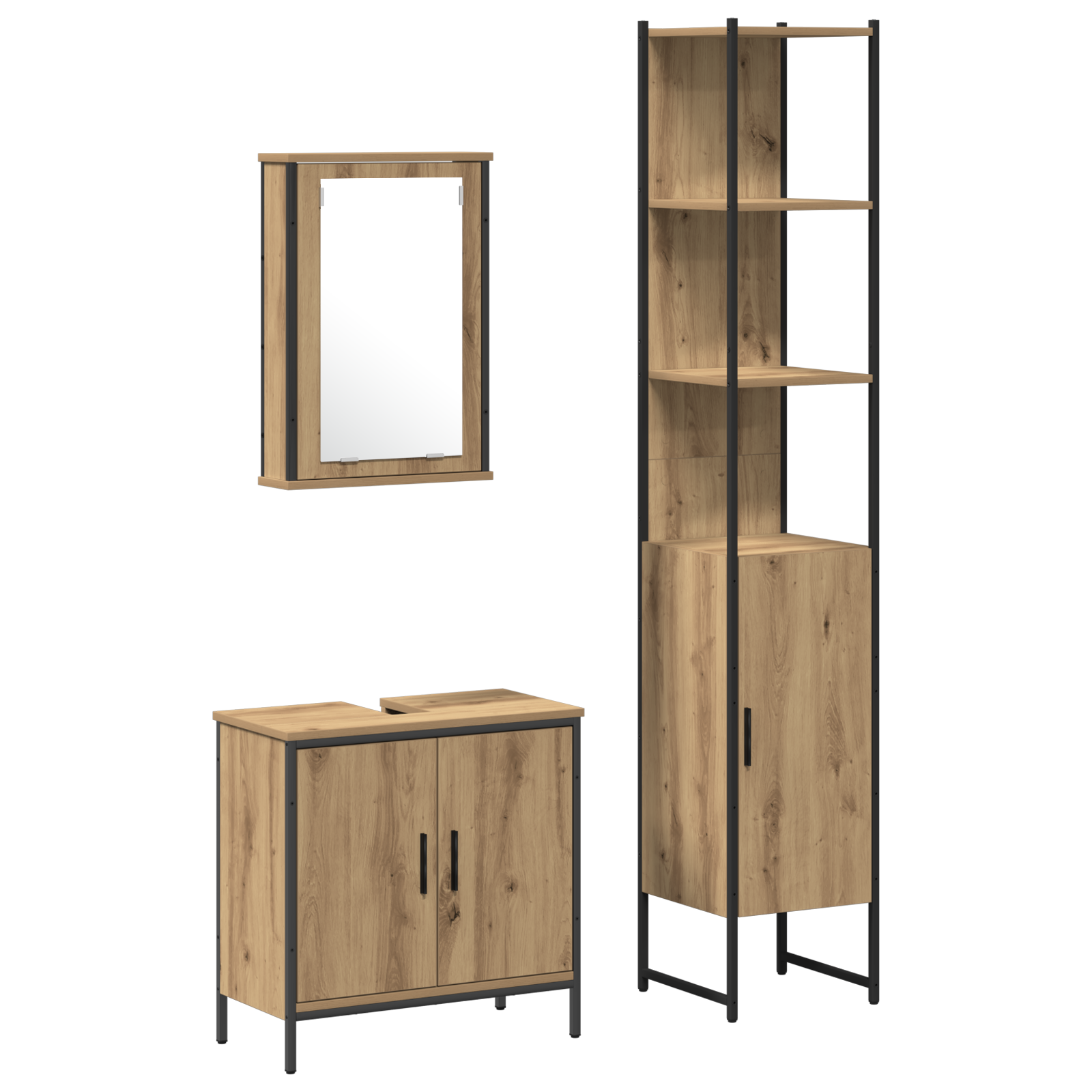 Baderomsinnredningssett med hylle 3 pcs Brun 33 x 33 x 185.5 cm