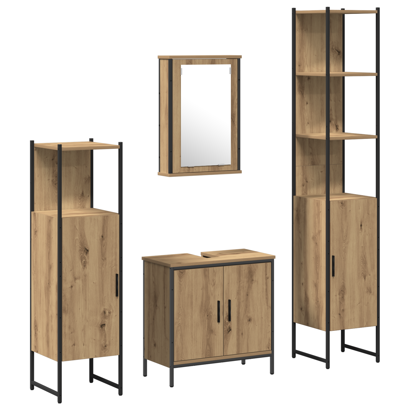 Baderomsinnredningssett med hylle 4 pcs Brun 33 x 33 x 185.5 cm