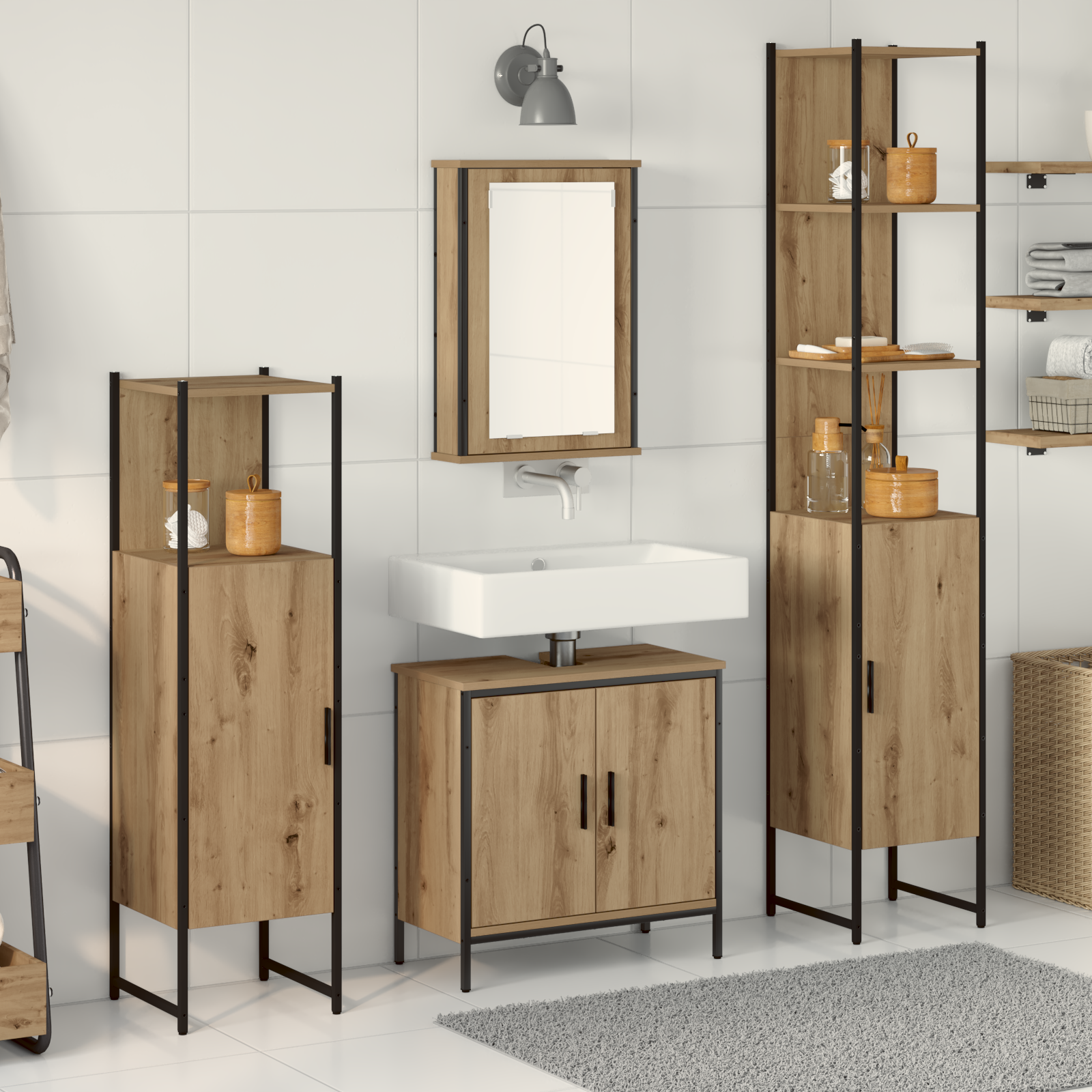 Baderomsinnredningssett med hylle 4 pcs Brun 33 x 33 x 185.5 cm