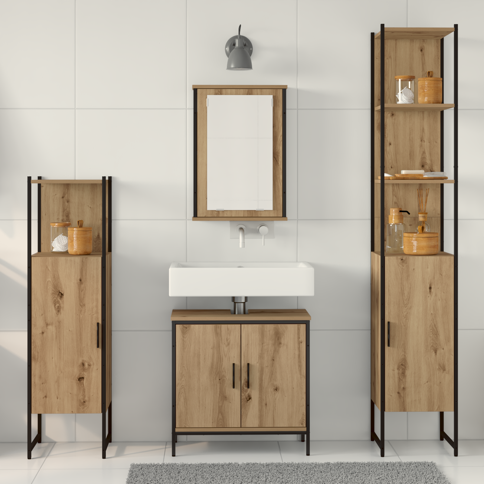 Baderomsinnredningssett med hylle 4 pcs Brun 33 x 33 x 185.5 cm