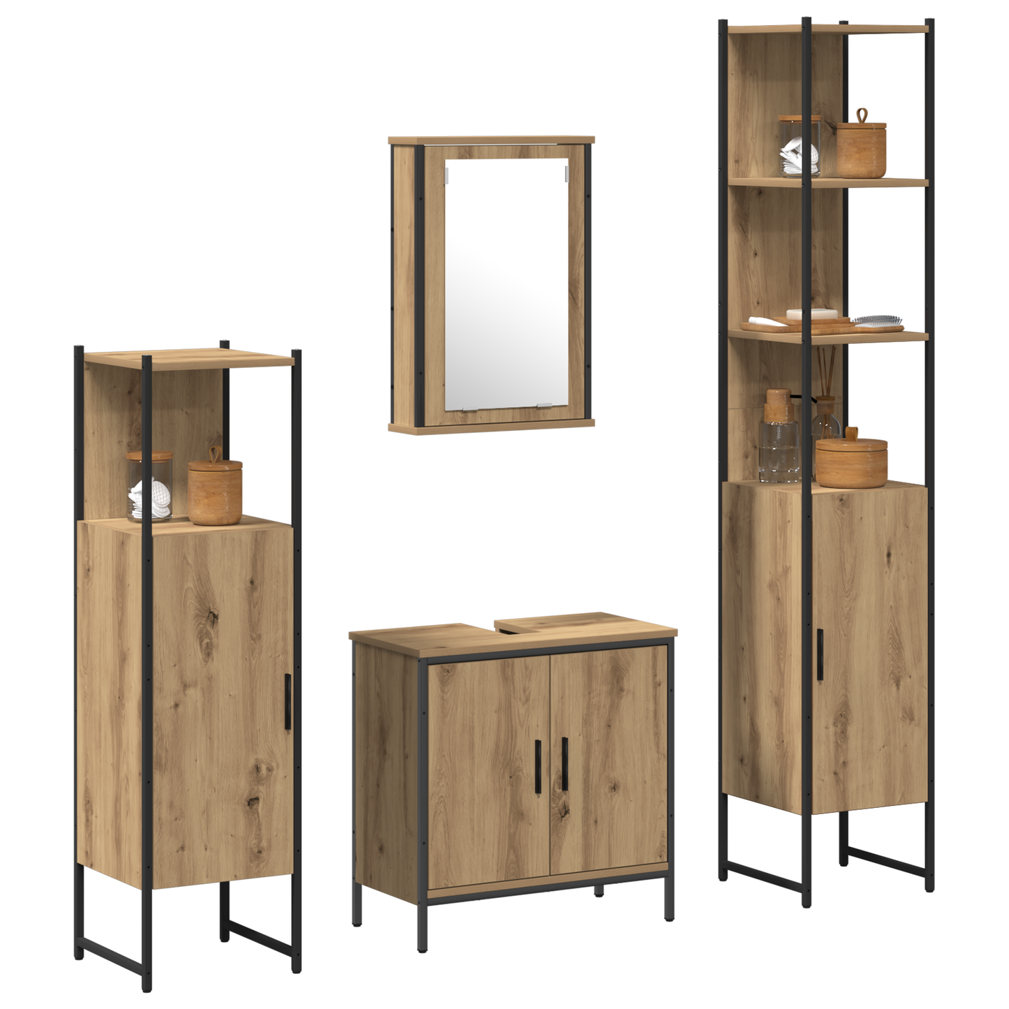 Baderomsinnredningssett 4 stk. Brun 33 x 33 x 185,5 cm
