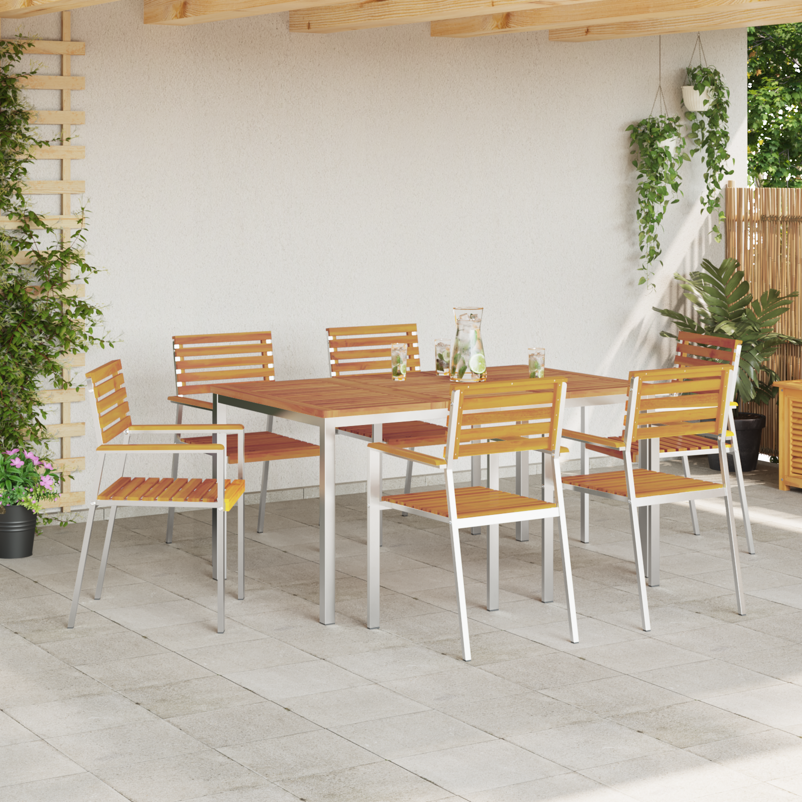 HageSpisestueSett 7 pcs Brun MassivAkasiatre