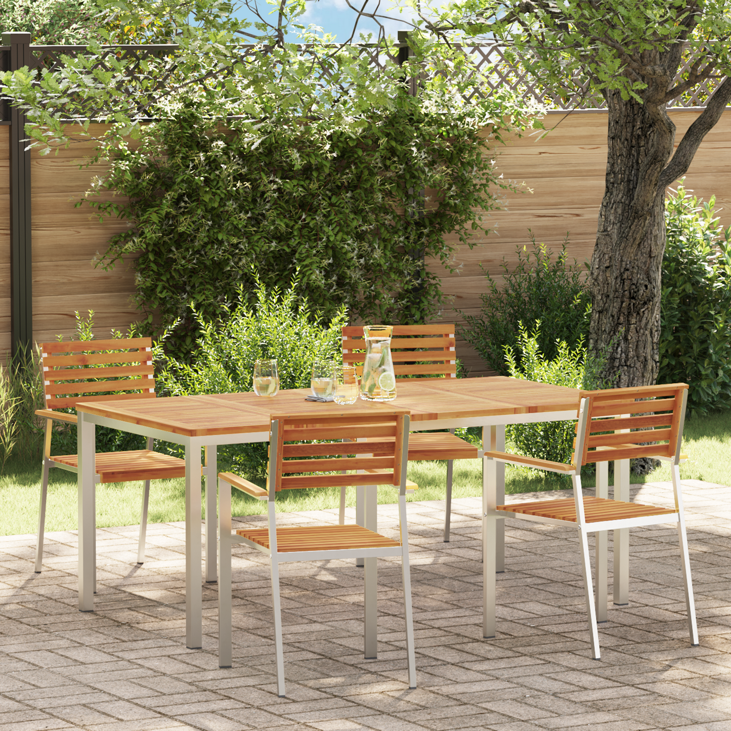 Hage Spisegruppe 5 pcs Massiv akasie tre og rustfritt stål