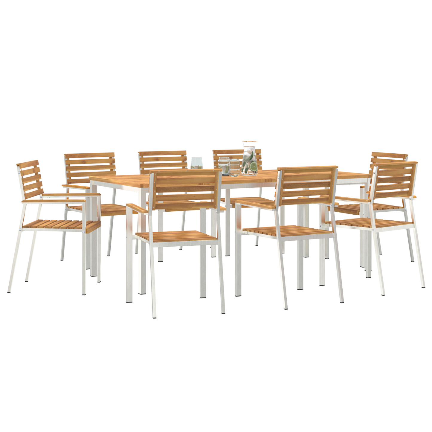 Hage Spisegruppe 9 pcs Massiv akasie tre og rustfritt stål
