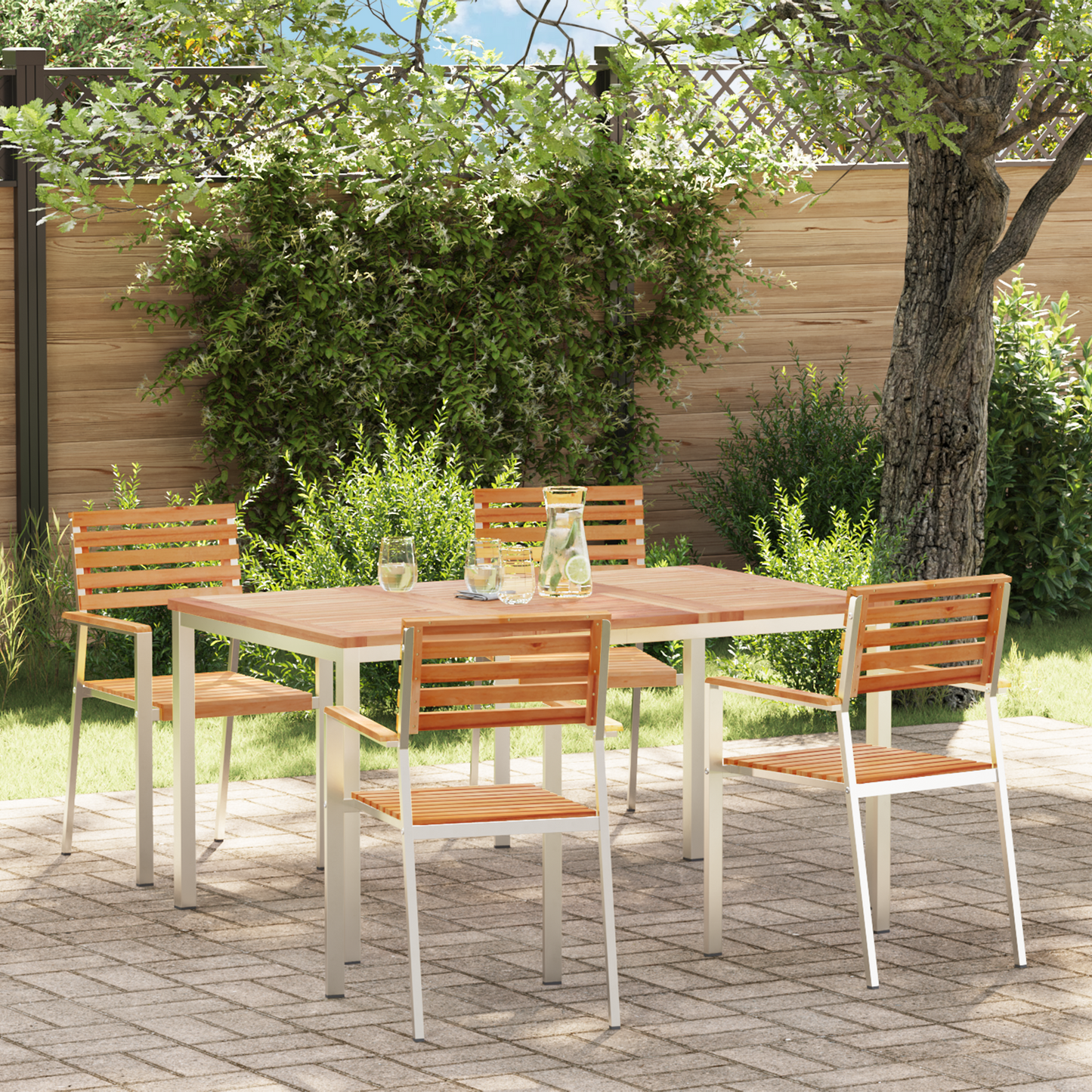 Hage Spisegruppe 5 pcs Massiv teak og rustfritt stål