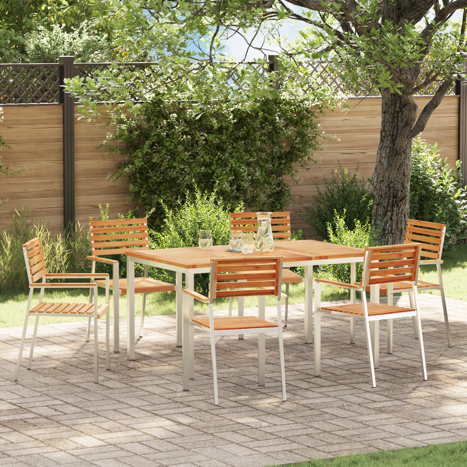 HageSpisestueSett 7 pcs Brun MassivTeakTre
