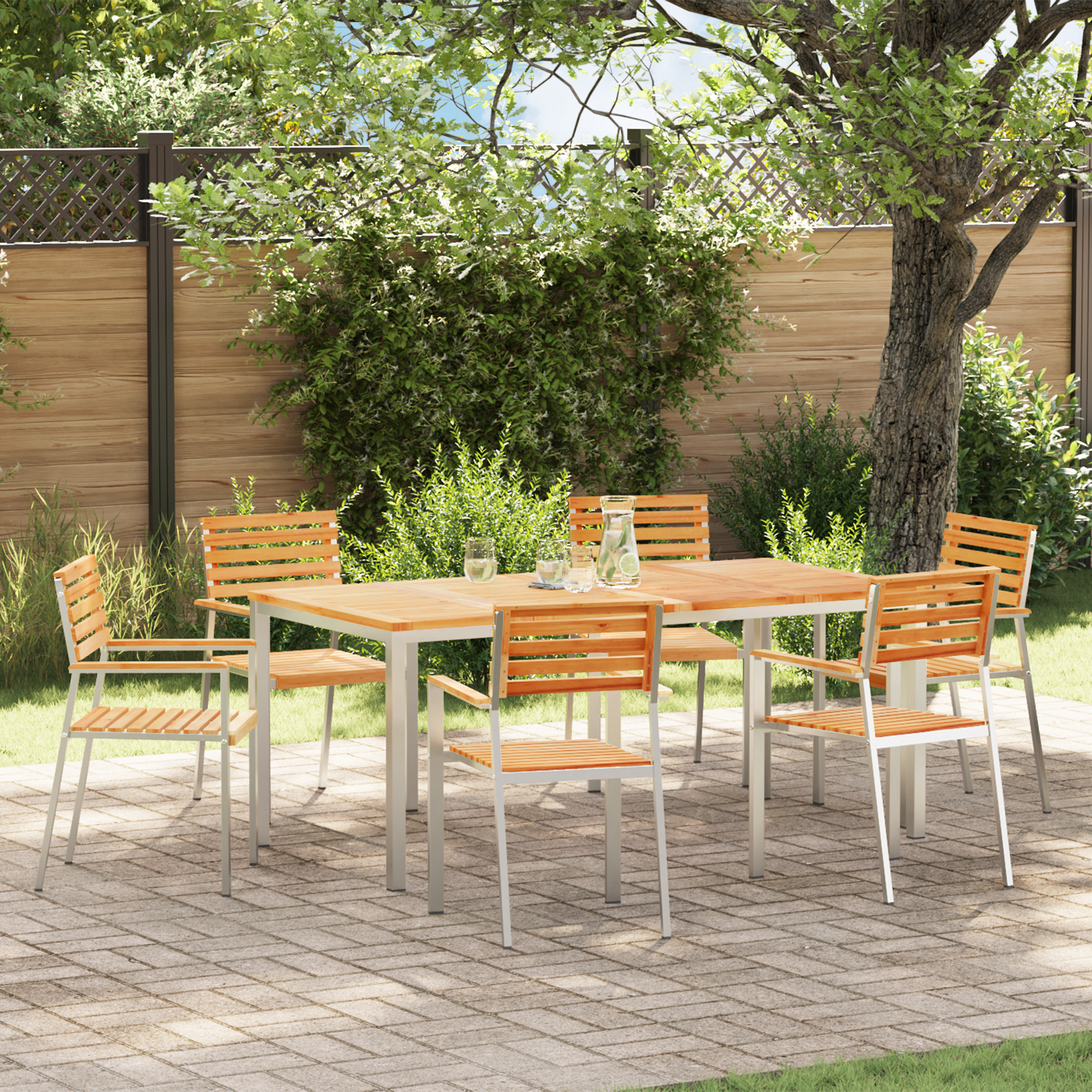 HageSpisestueSett 7 pcs Brun MassivTeakTre