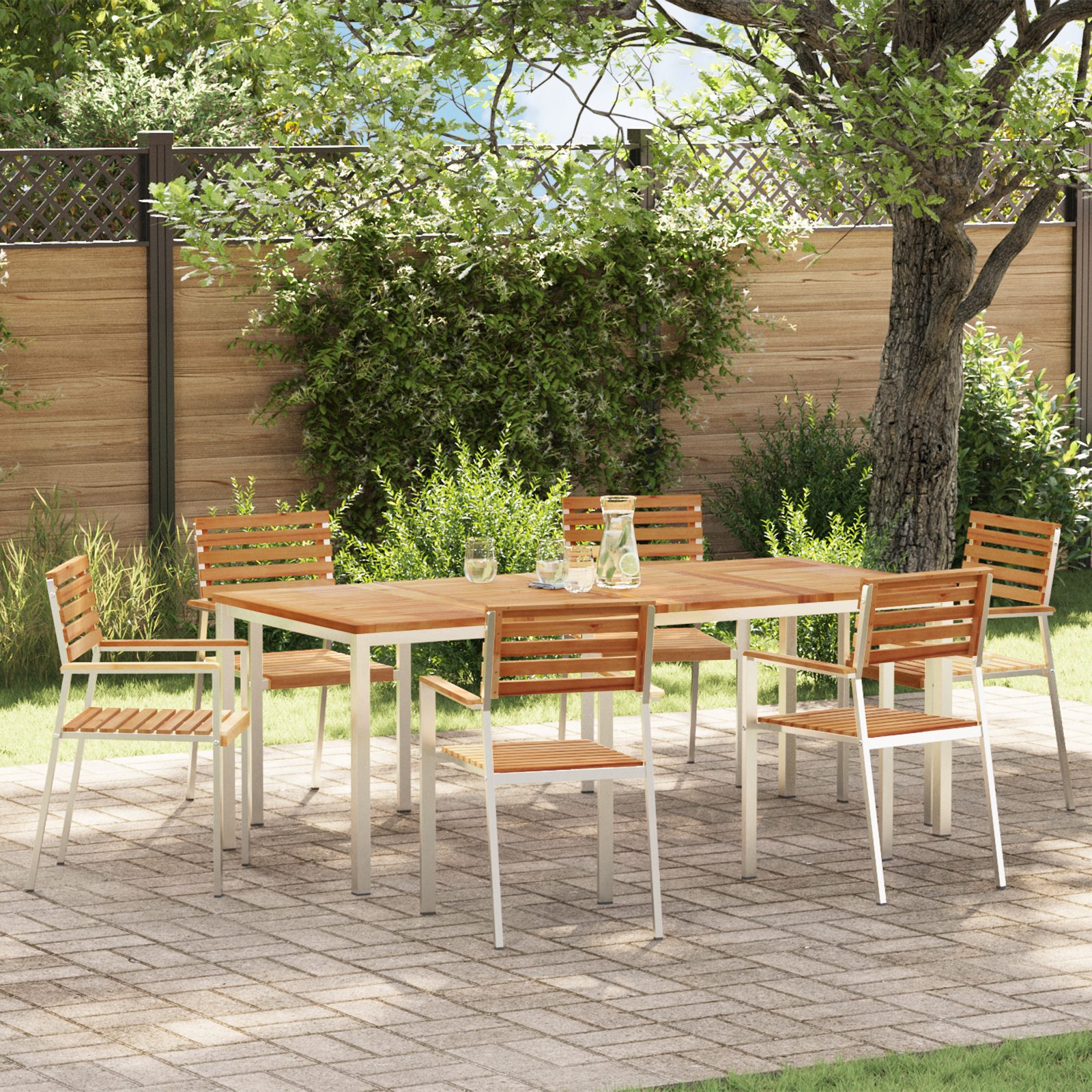 HageSpisestueSett 7 pcs Brun MassivTeakTre