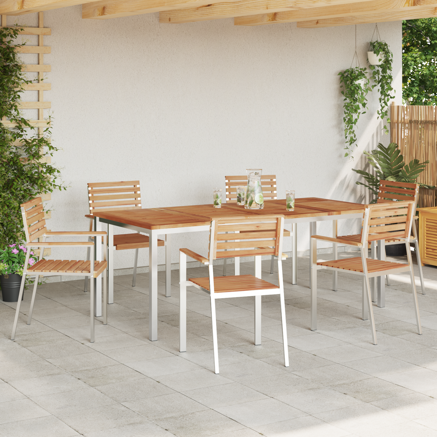 Hage Spisegruppe 7 pcs Massiv teak og rustfritt stål
