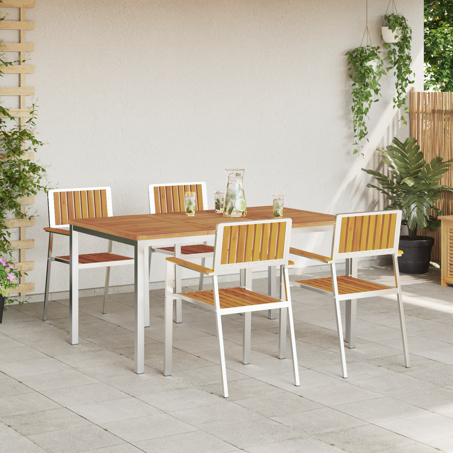 Utendørs spisestue sett 5 pcs Brun Solid akasietre