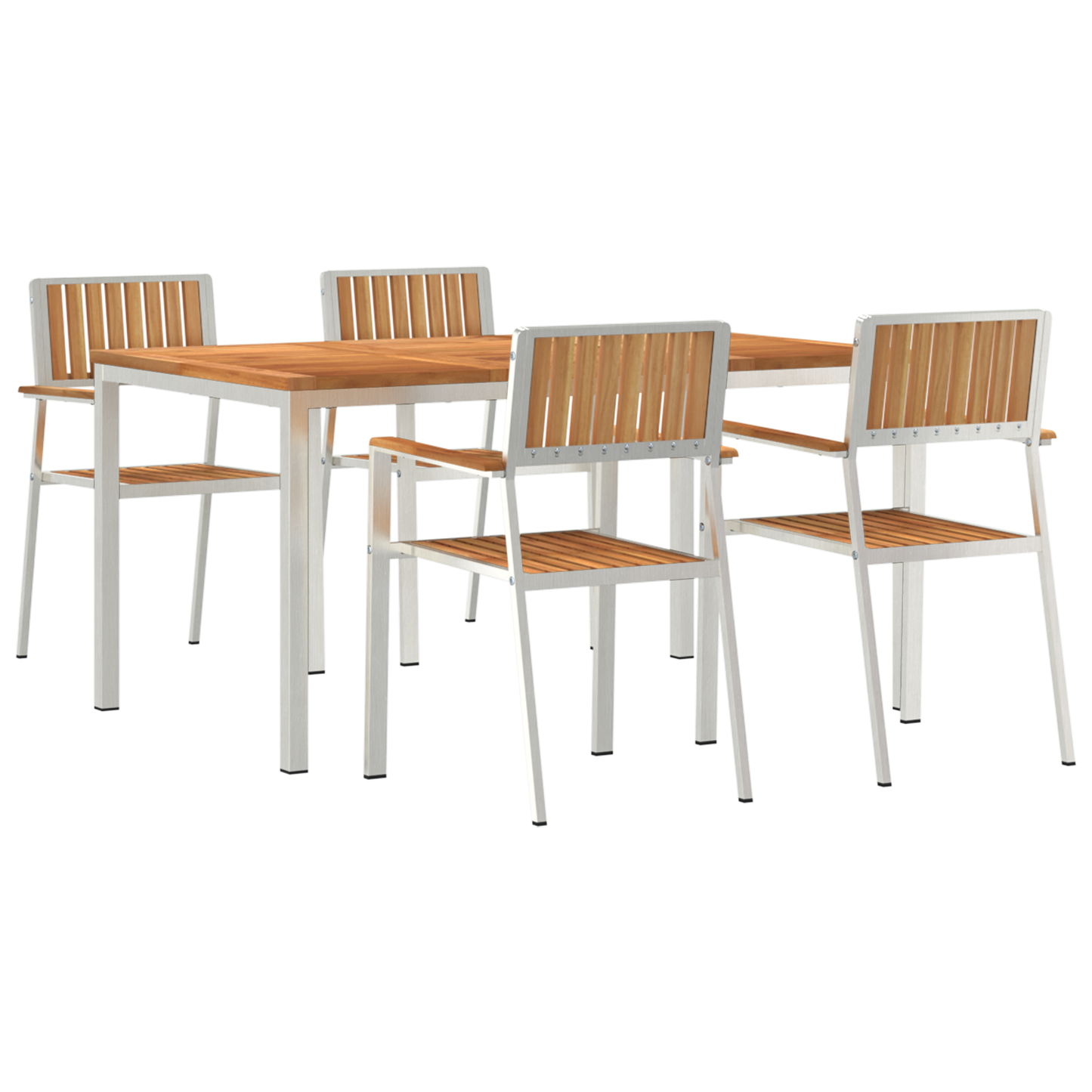 Utendørs spisestue sett 5 pcs Massiv teak og rustfritt stål