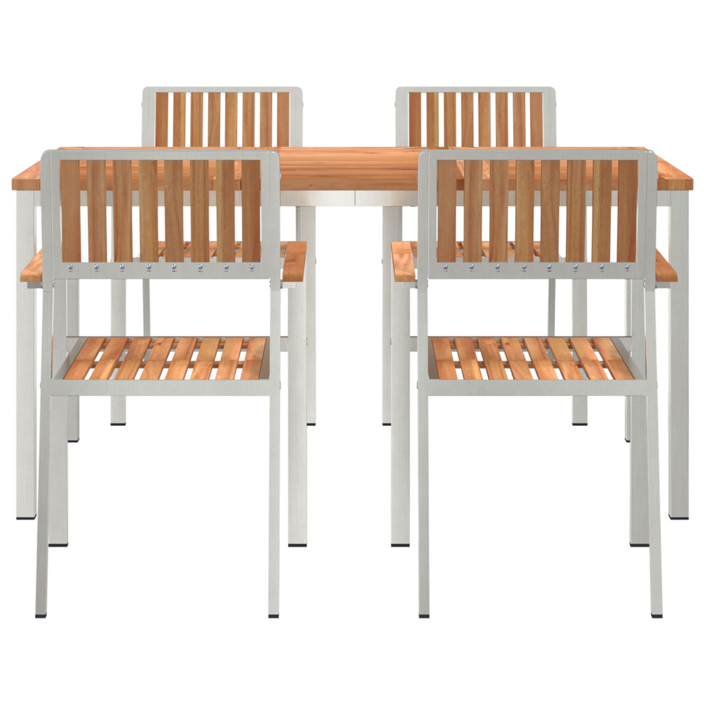 Utendørs spisestue sett 5 pcs Massiv teak og rustfritt stål