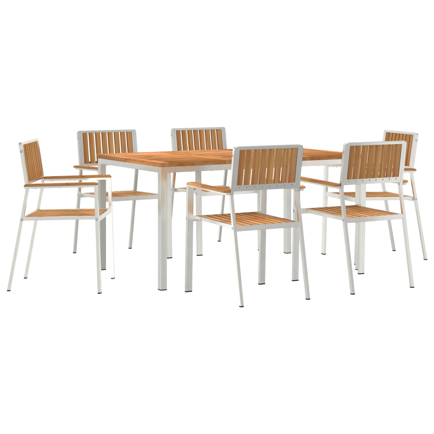 Utendørs spisestue sett 7 pcs Massiv teak og rustfritt stål
