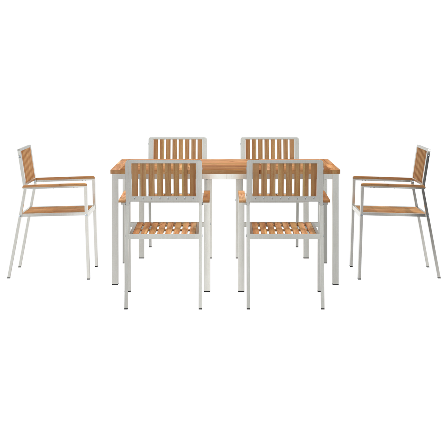 Utendørs spisestue sett 7 pcs Massiv teak og rustfritt stål