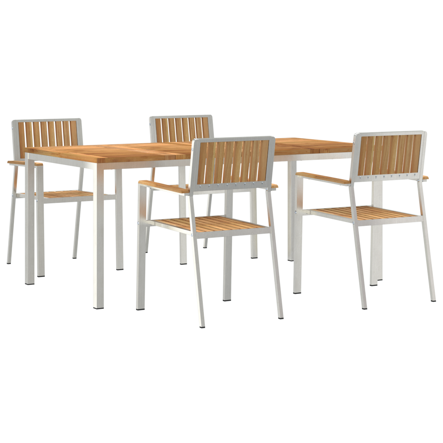 Utendørs spisestue sett 5 pcs Massiv teak og rustfritt stål