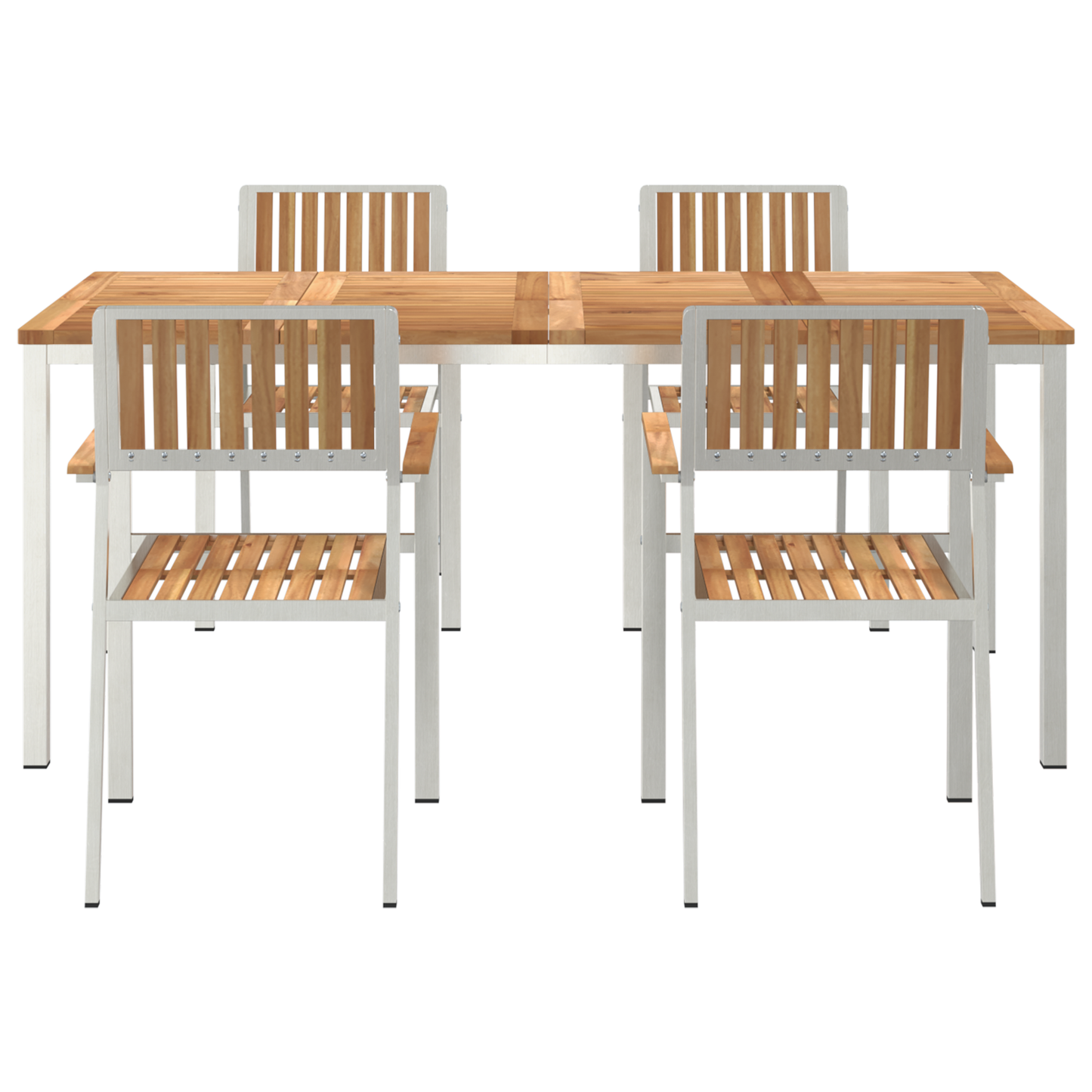 Utendørs spisestue sett 5 pcs Massiv teak og rustfritt stål