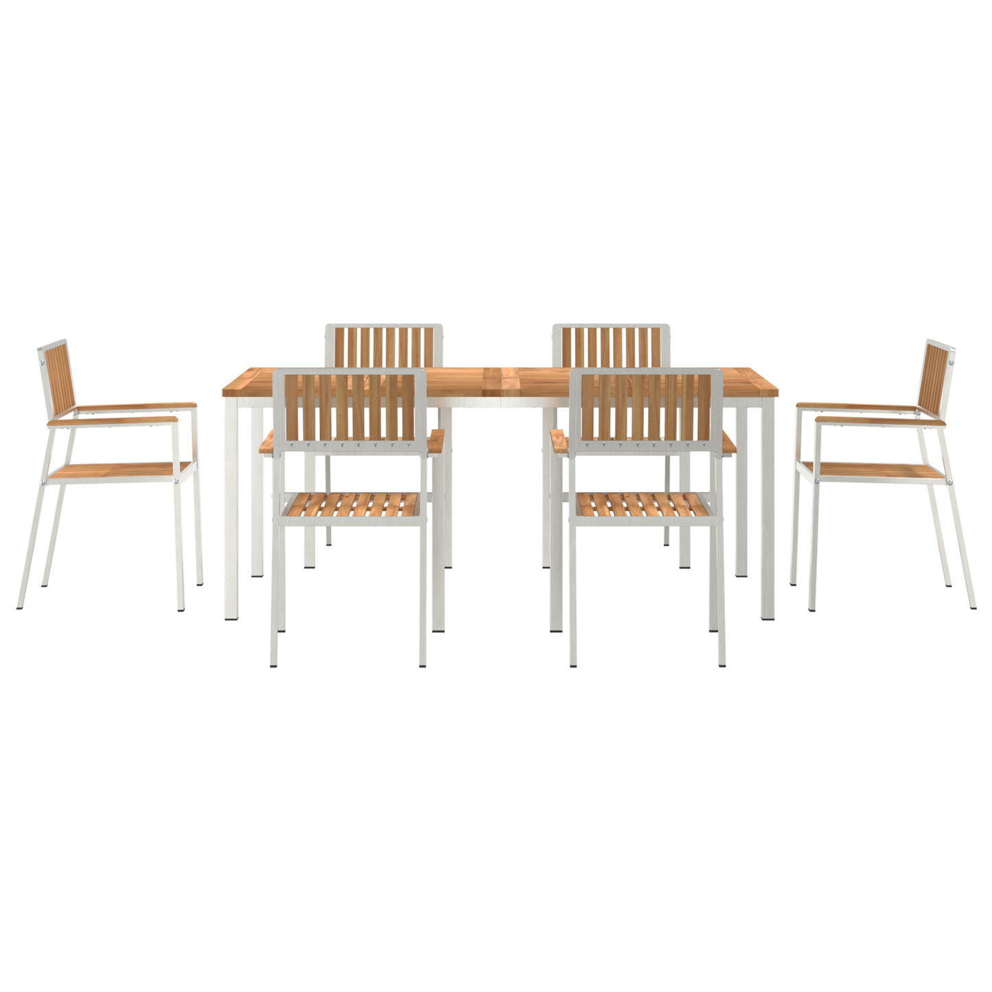 Utendørs spisestue sett 7 pcs Massiv teak og rustfritt stål