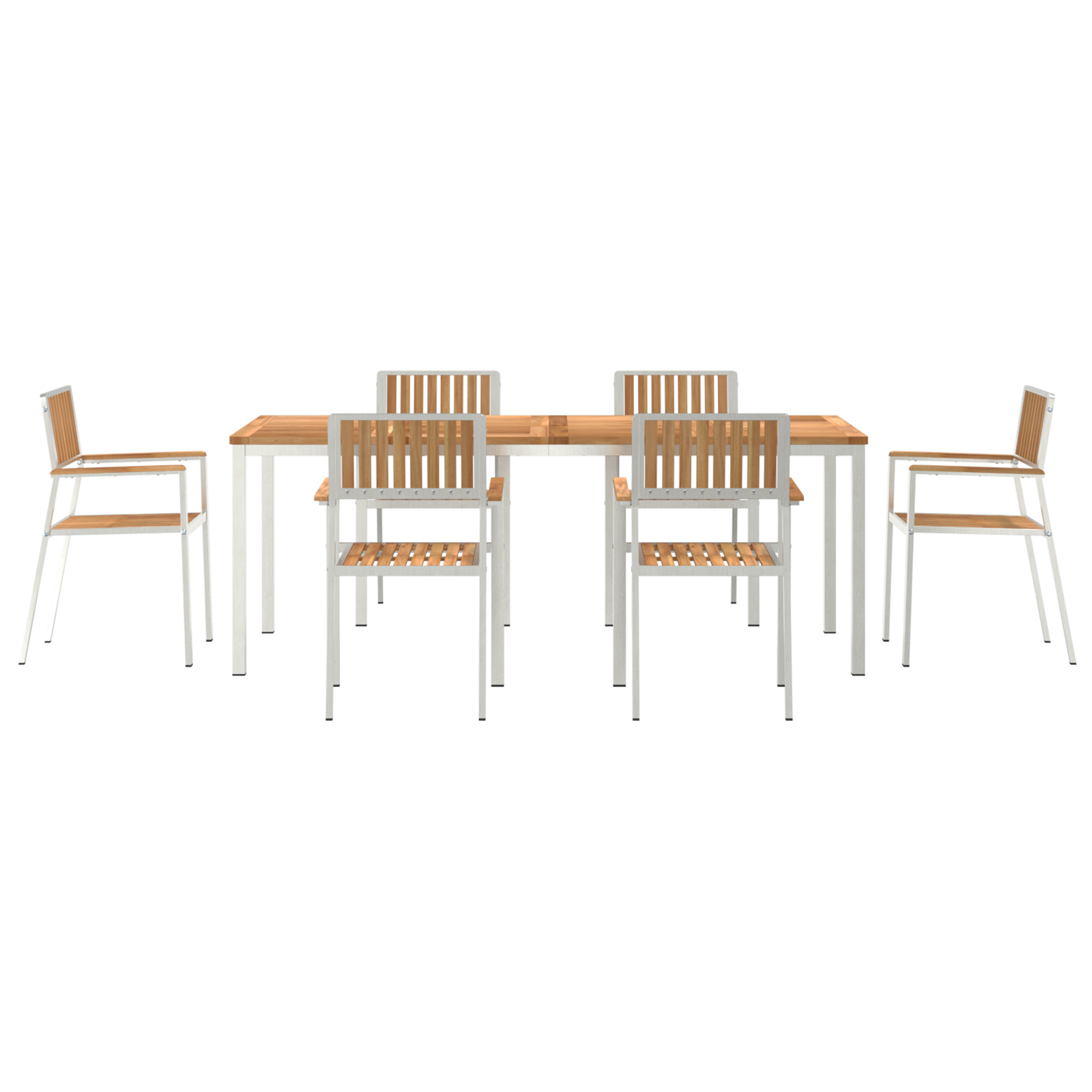 Utendørs spisestue sett 7 pcs Massiv teak og rustfritt stål