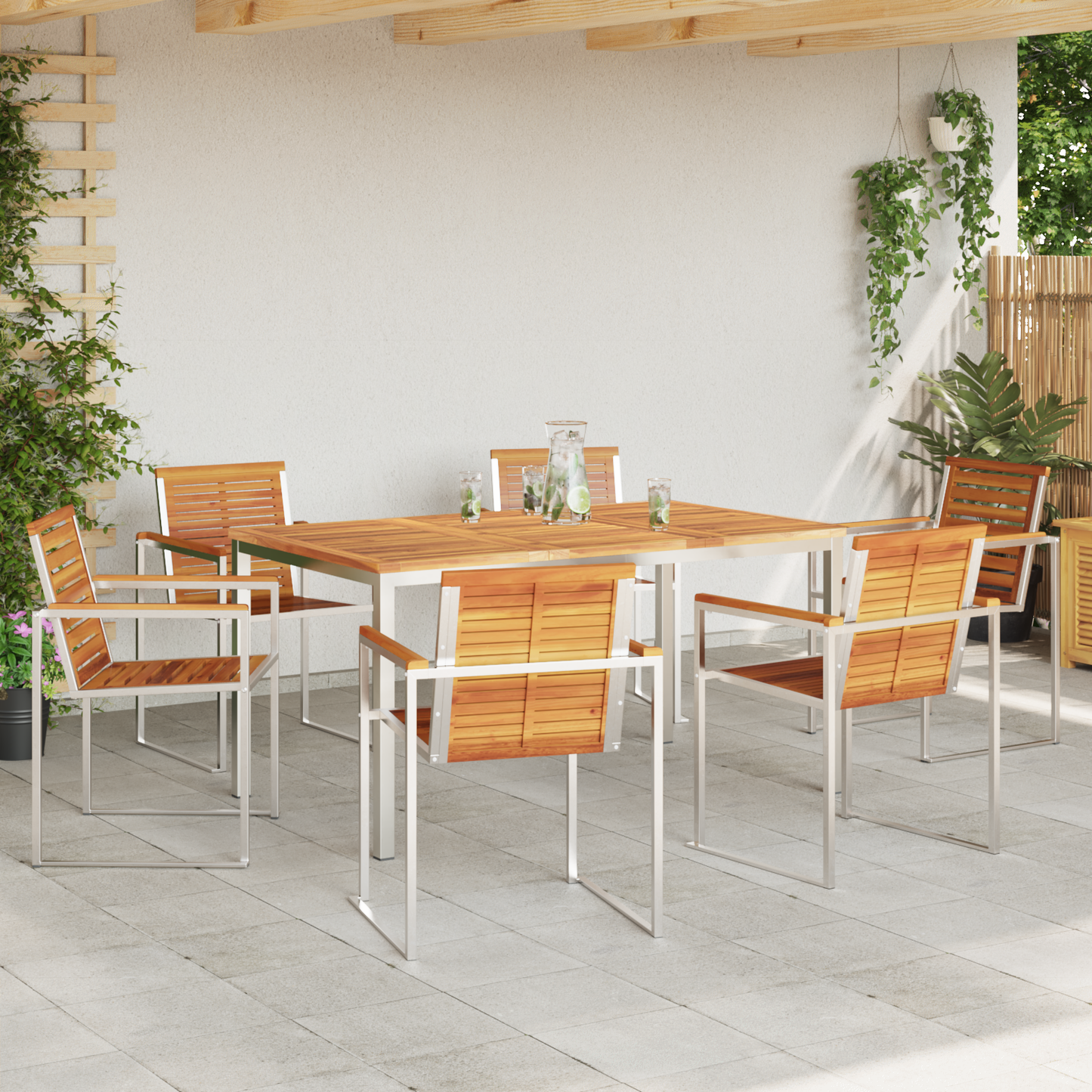 Hage Spisegruppe 7 pcs Massiv akasie tre og rustfritt stål