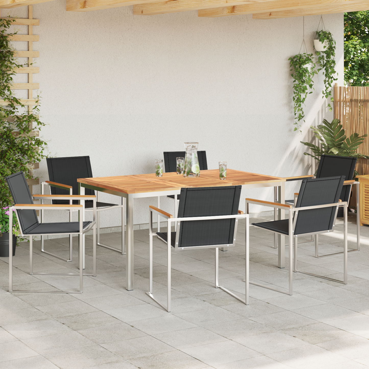 Hage Spisegruppe 7 pcs Massiv teak og rustfritt stål