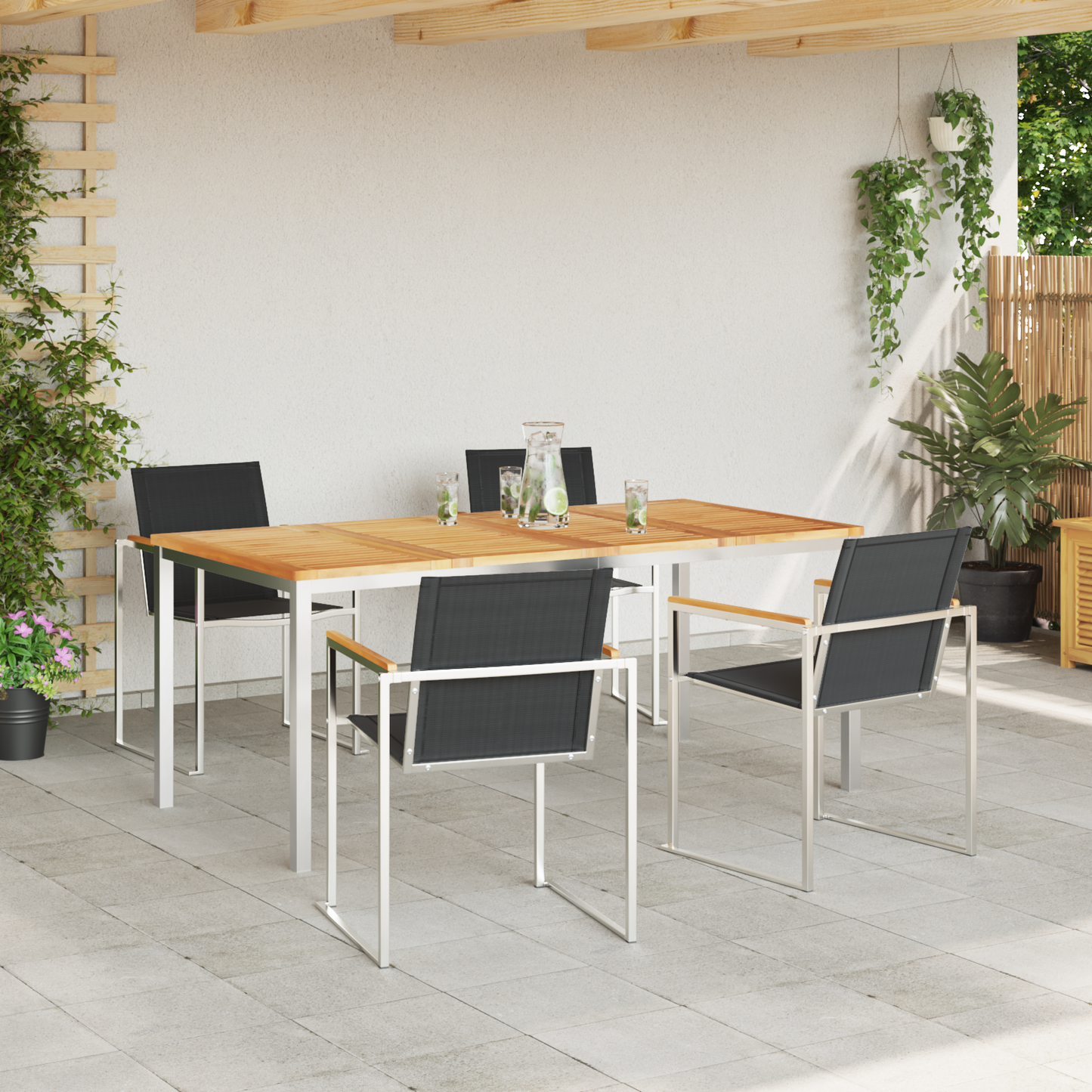 Hage Spisegruppe 5 stk. Massiv teak og rustfritt stål