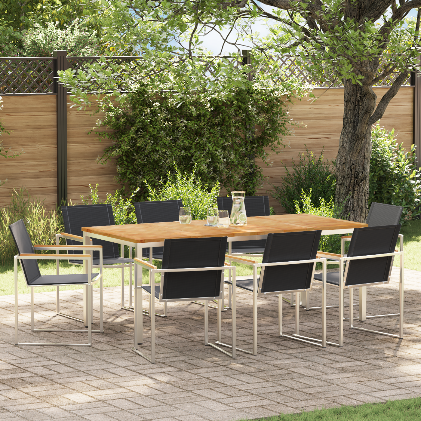 Hage Spisegruppe 9 pcs Massiv teak og rustfritt stål