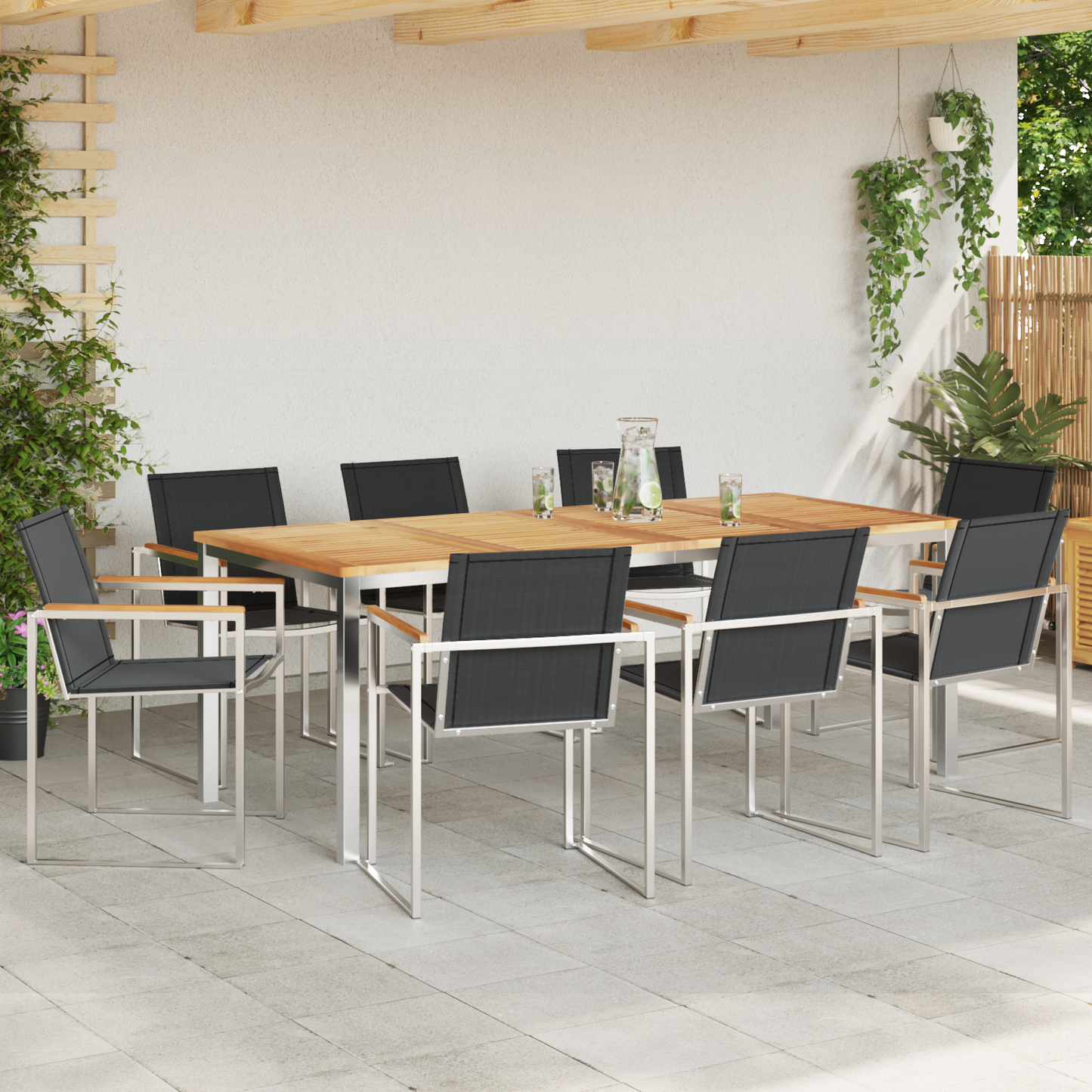 Hage Spisegruppe 9 pcs Massiv teak og rustfritt stål
