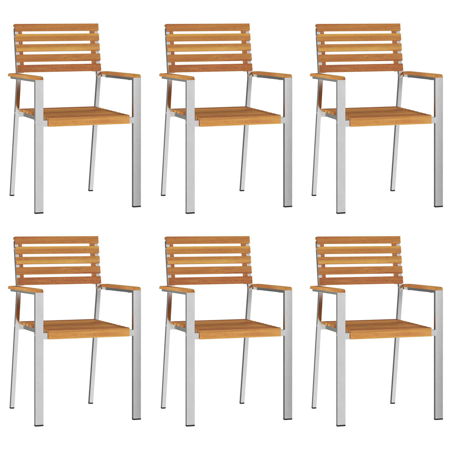 Hage Stol 6 pcs Massiv akasie tre og rustfritt stål