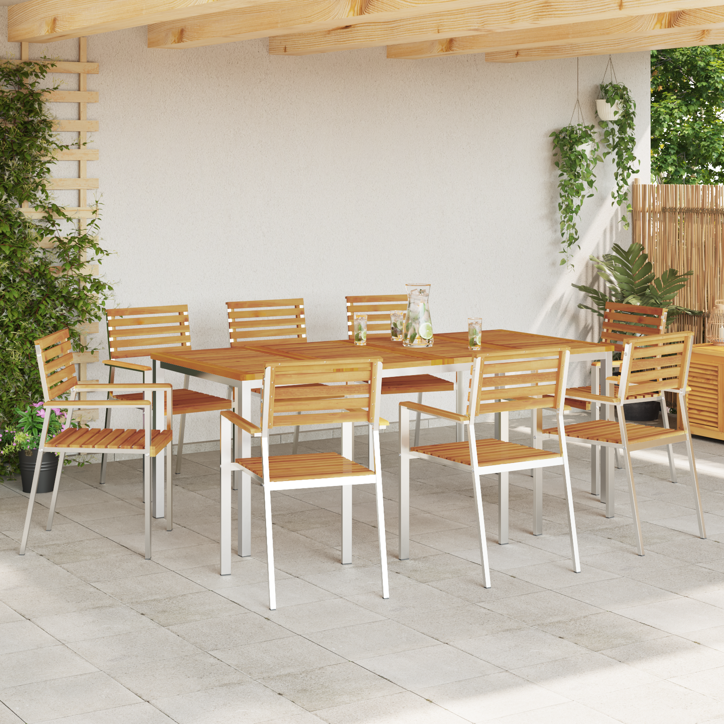 Hage Stol 8 pcs Massiv akasie tre og rustfritt stål