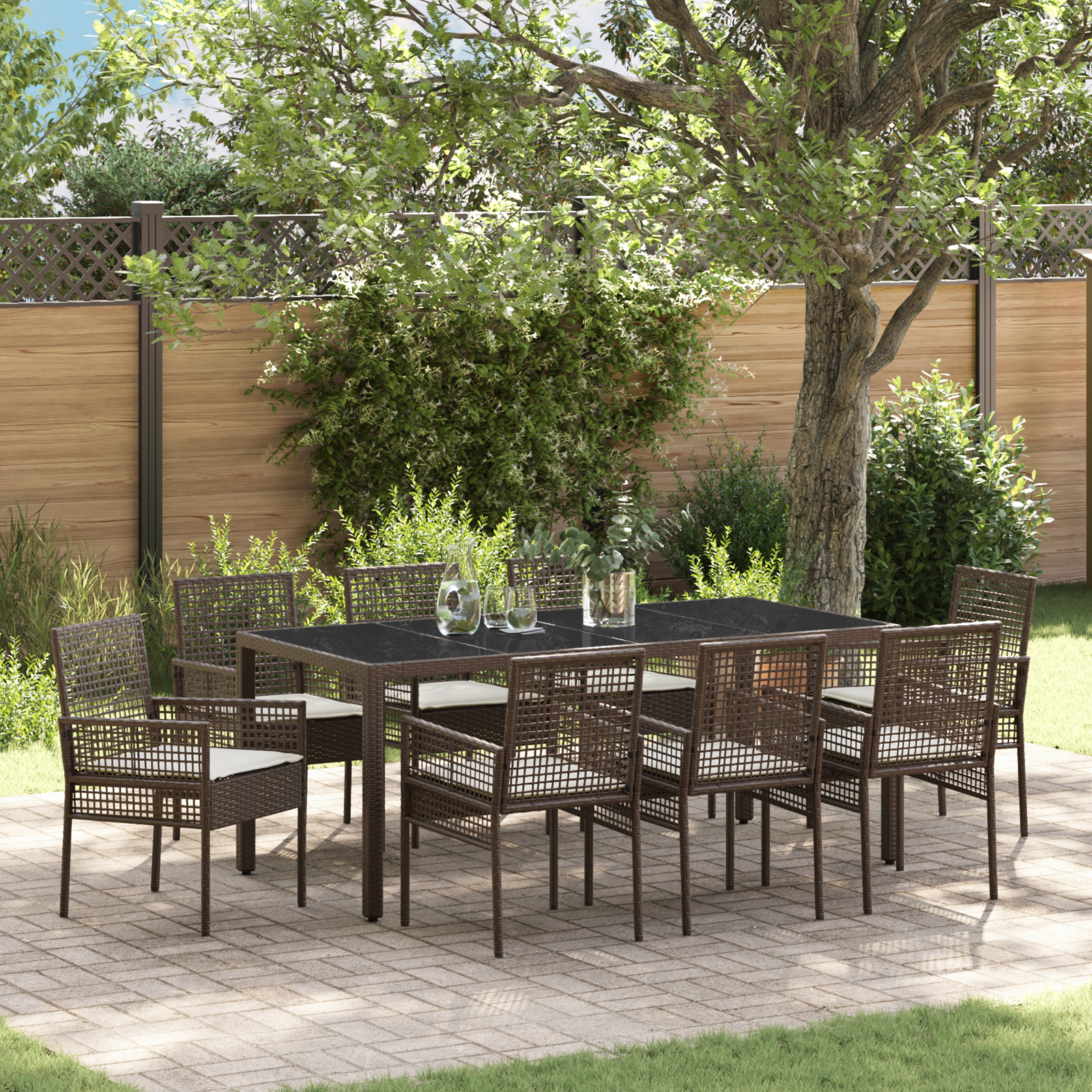 Hage Spisegruppe 9 pcs Brun Poly rattan