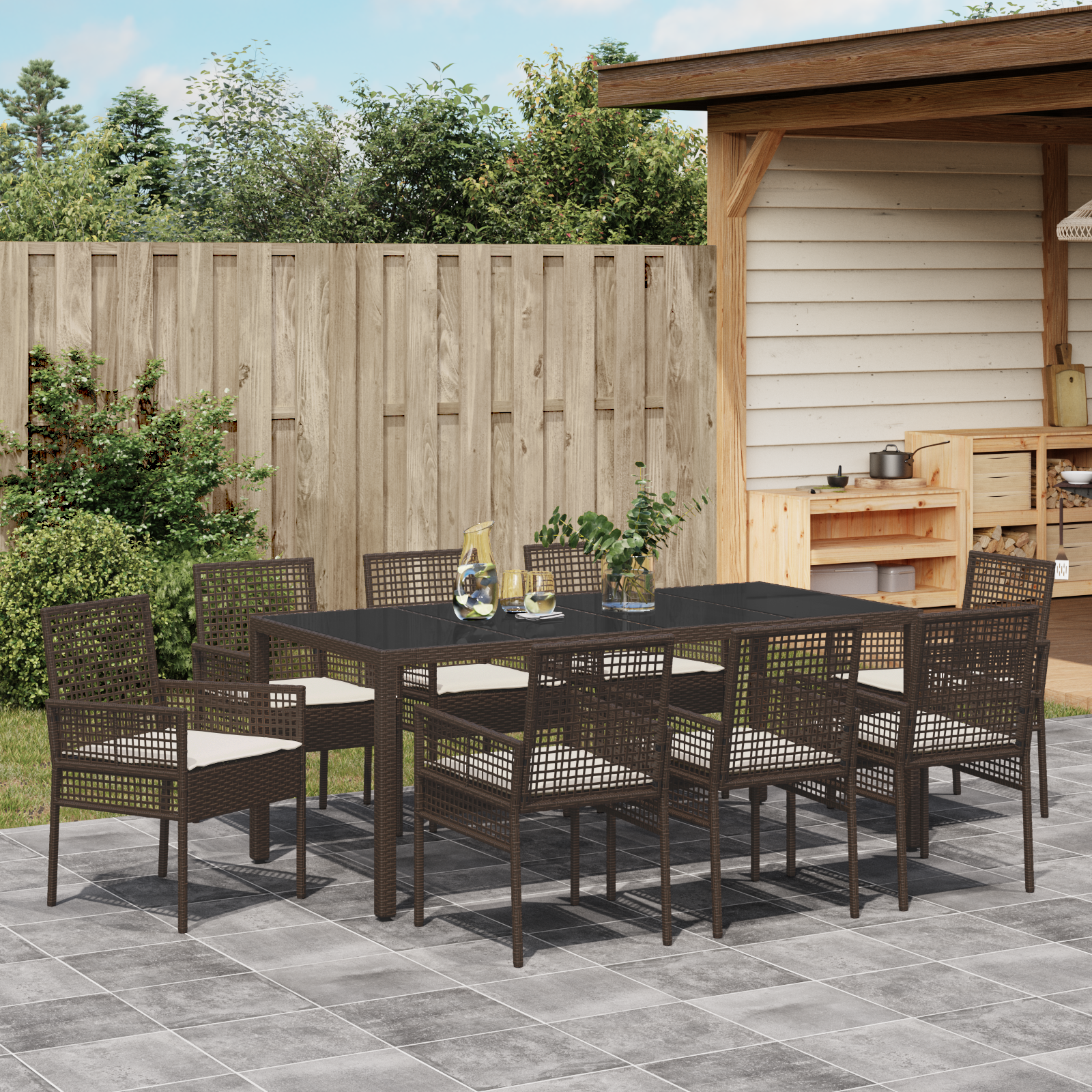 Hage Spisegruppe 9 pcs Brun Poly rattan