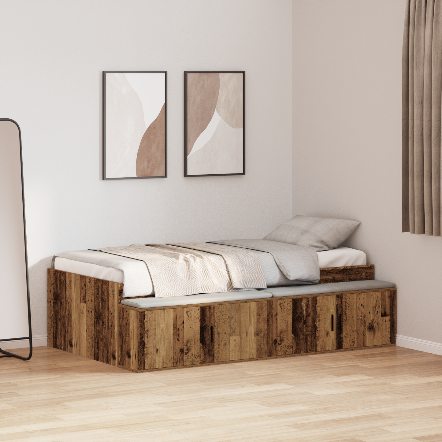 Sengestamme med skuff Gamle tre 90 x 200 cm Konstruert tre