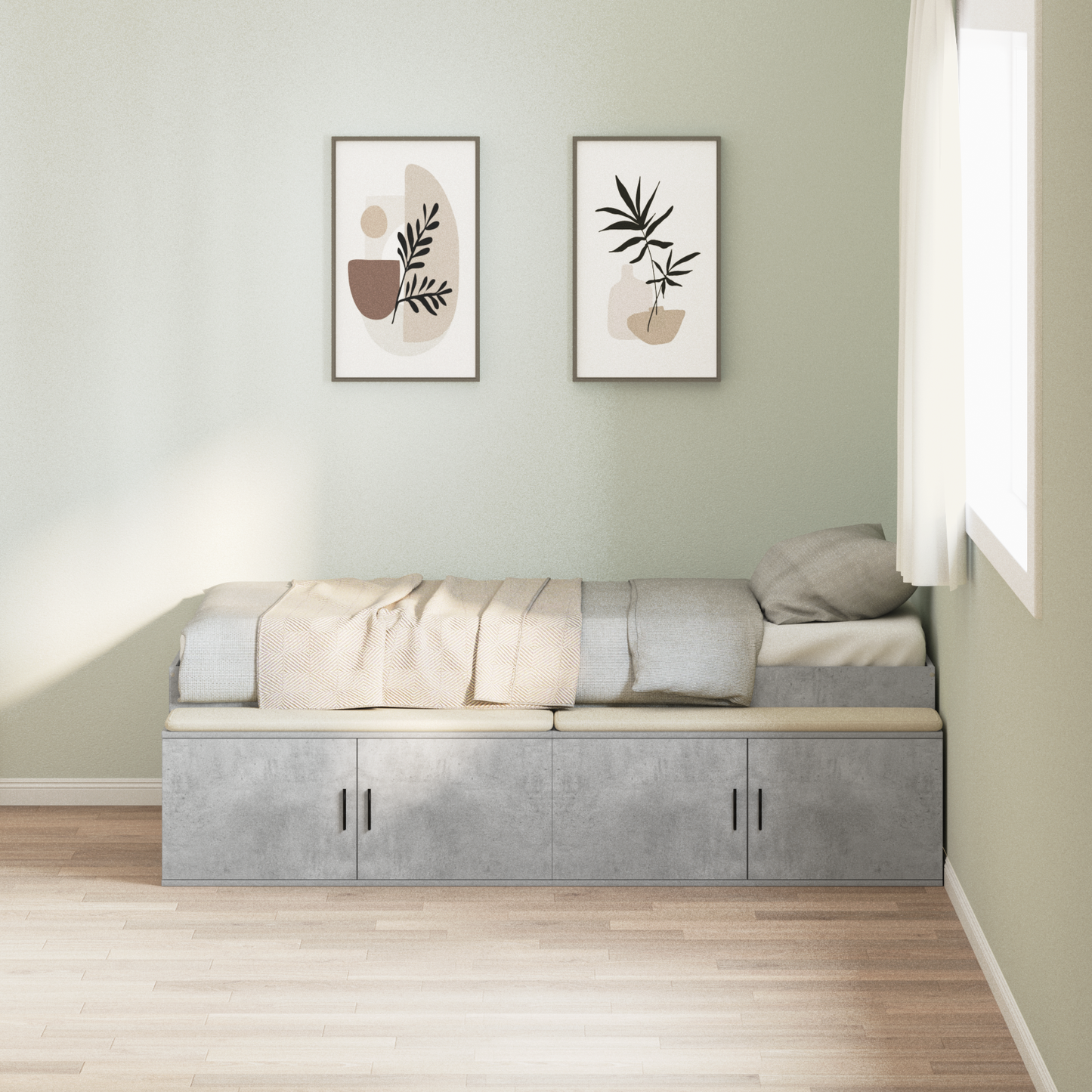 Sengestamme med skuff Betonggrå 80 x 200 cm Konstruert tre