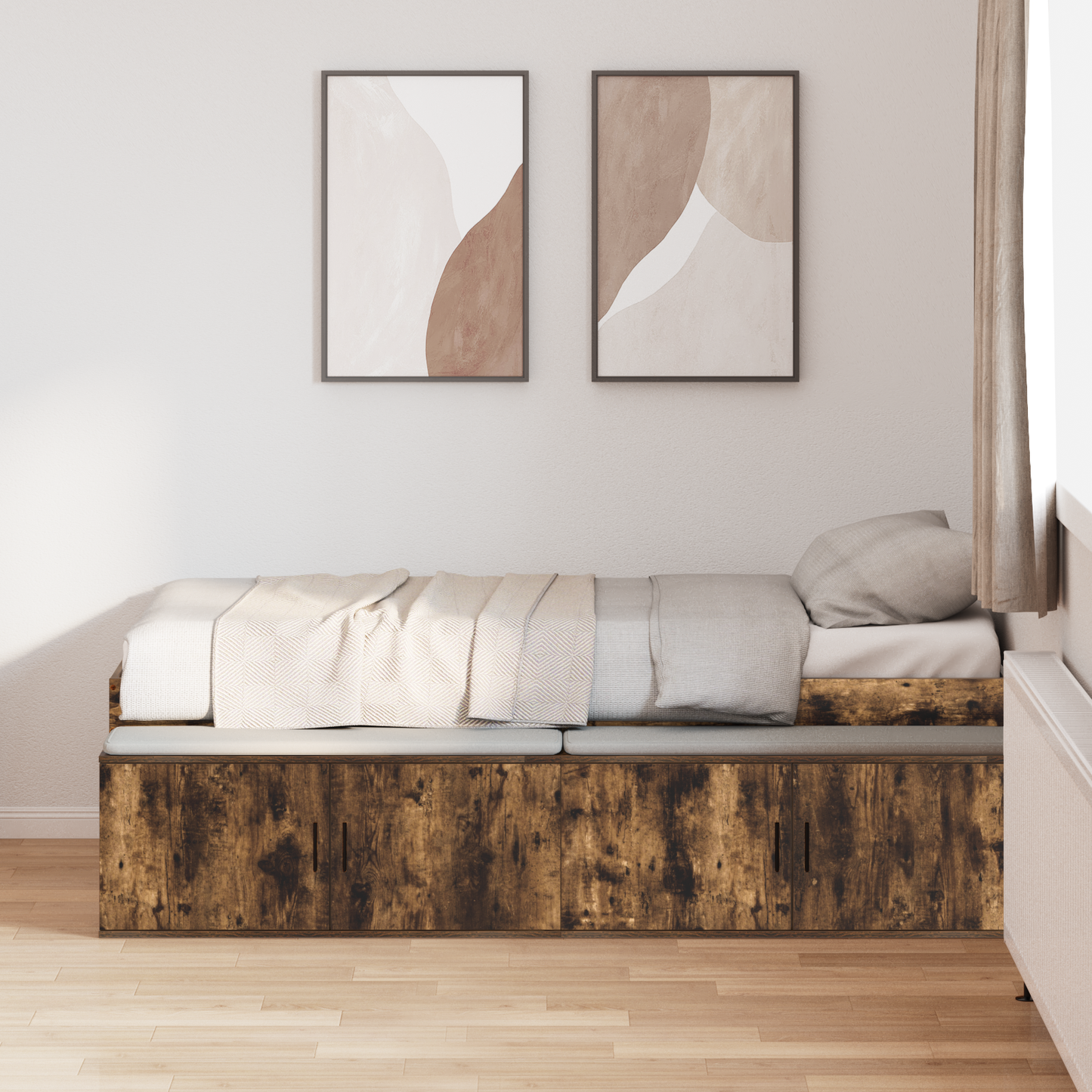 Sengestamme med skuff Røkt eik 80 x 200 cm Konstruert tre
