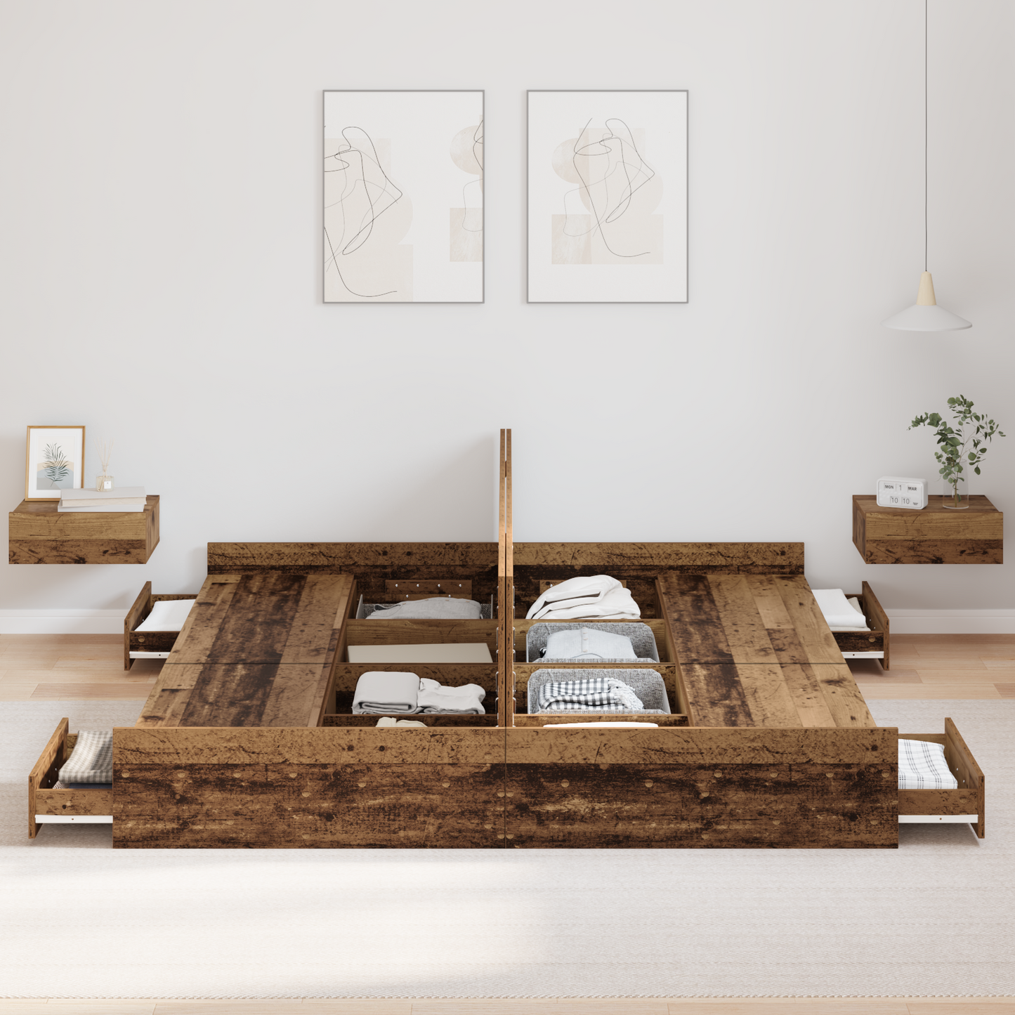 Seng med lagring Gamle tre 200 x 200 cm Konstruert tre
