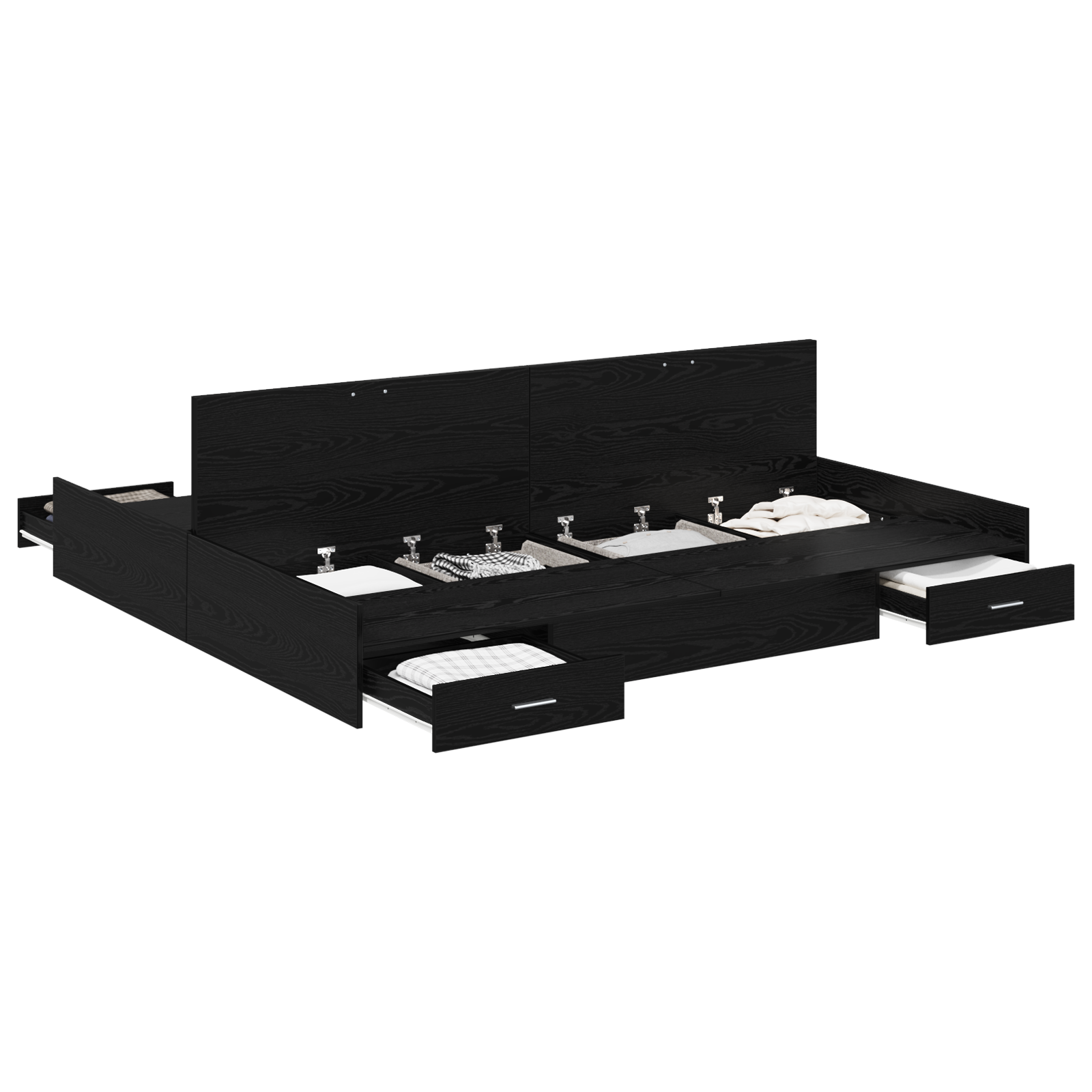 Seng med lagring Svart Eik 180 x 200 cm Konstruert tre