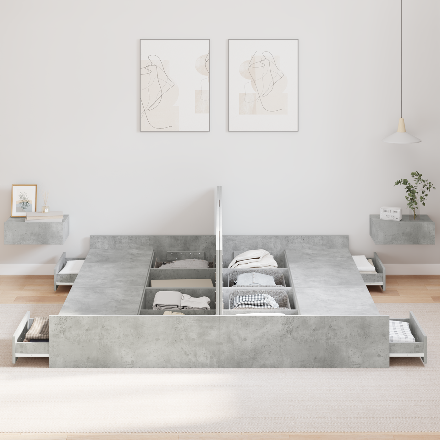 Seng med lagring Betonggrå 180 x 200 cm Konstruert tre