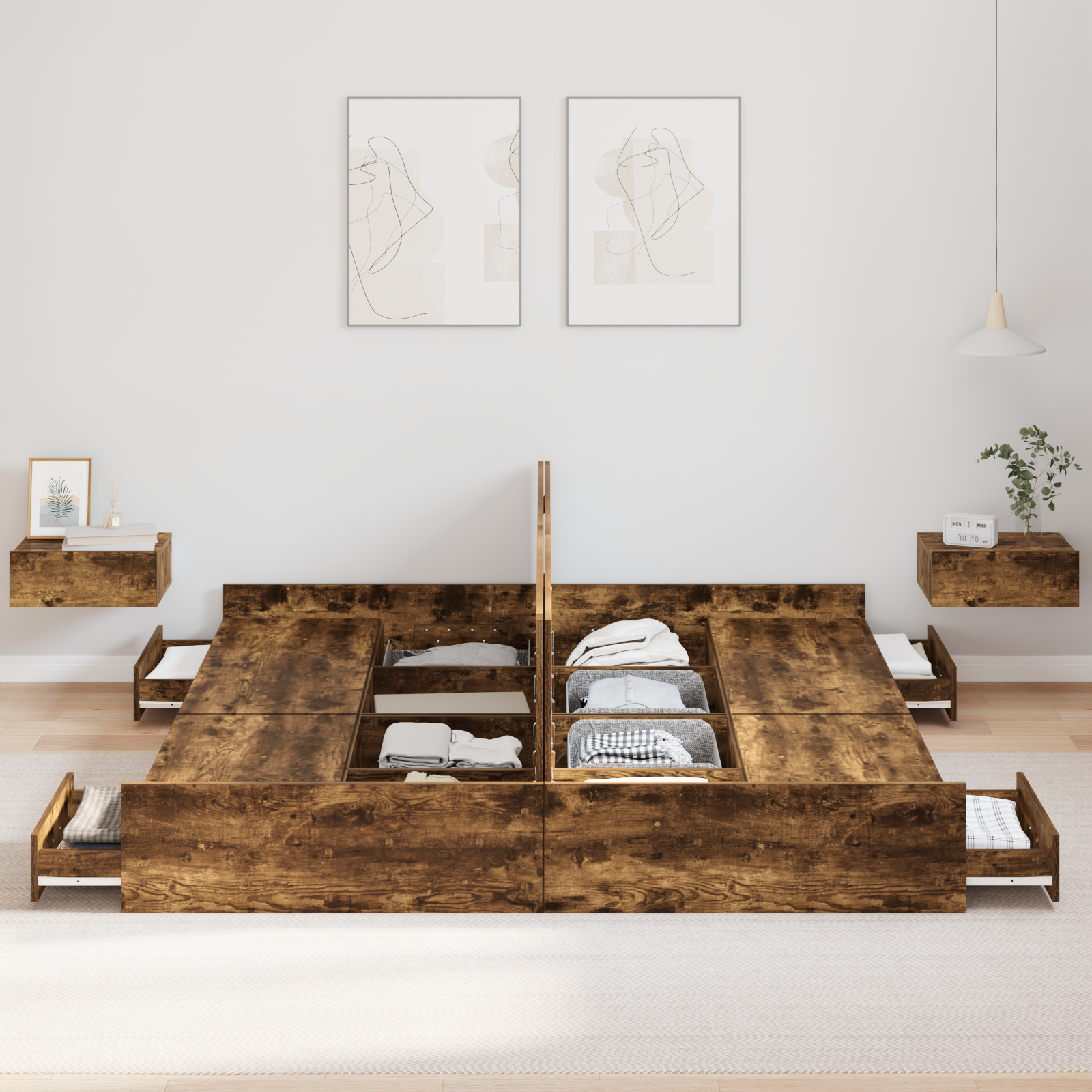 Seng med lagring med skuff Røkt eik 180 x 200 cm Konstruert tre