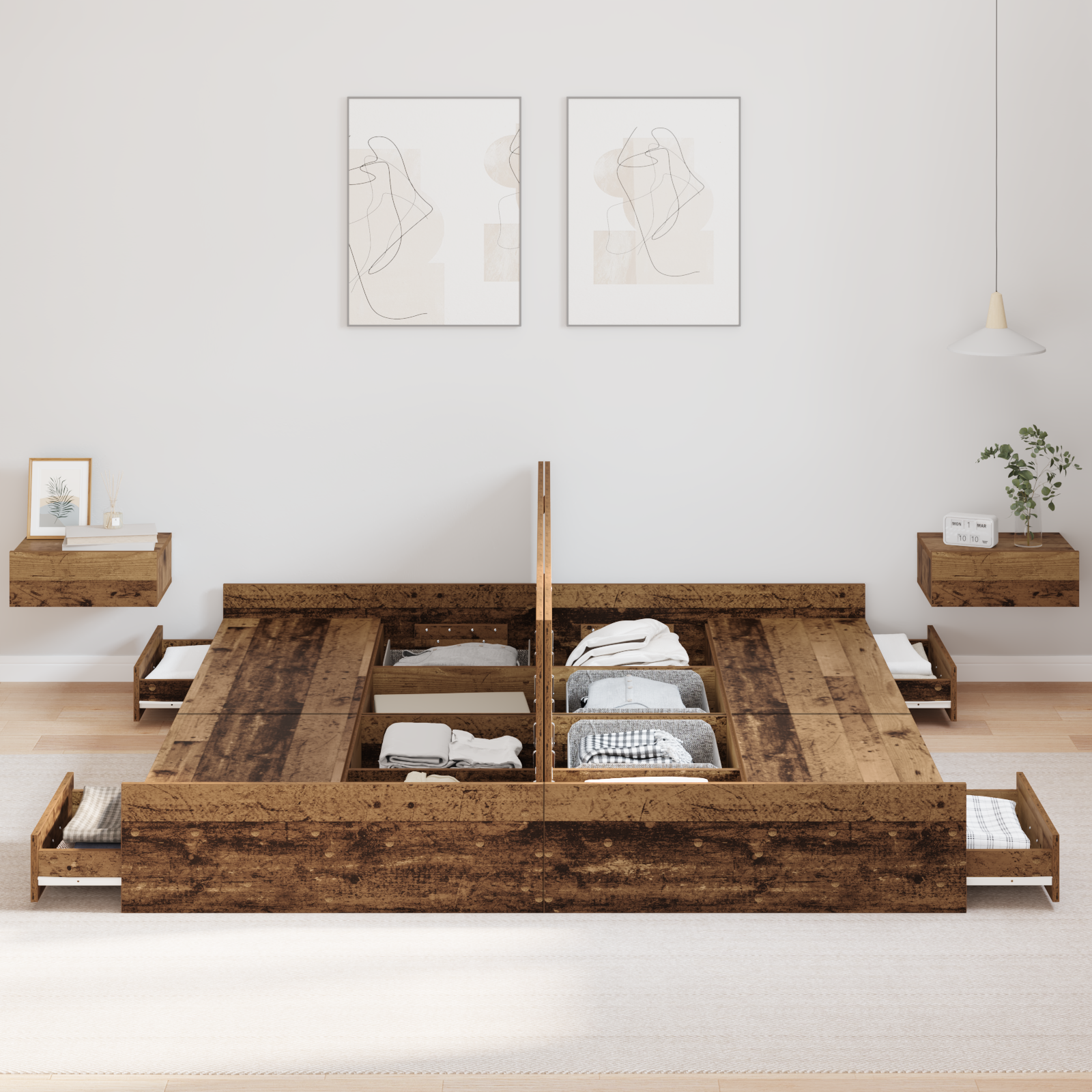 Seng med lagring Gamle tre 180 x 200 cm Konstruert tre