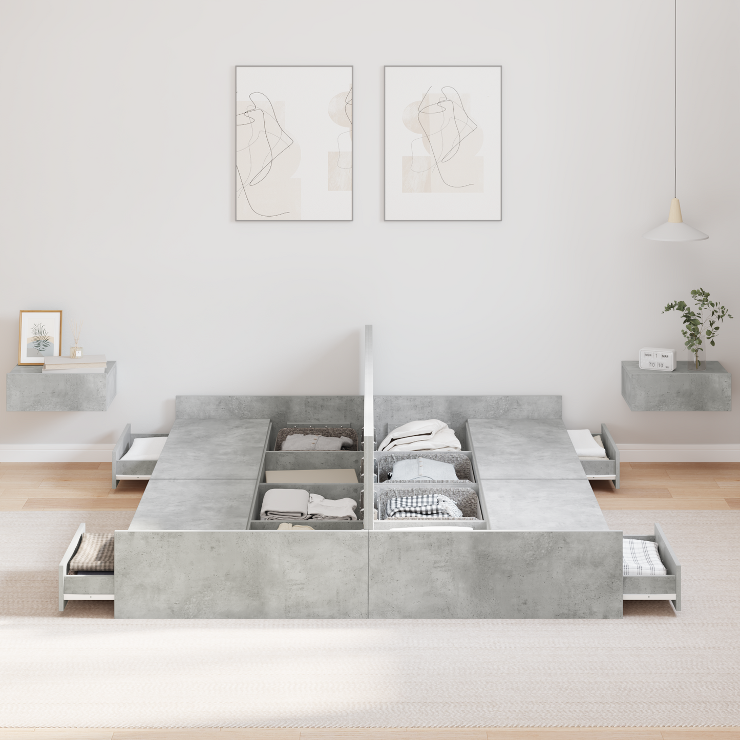 Seng med lagring Betonggrå 160 x 200 cm Konstruert tre
