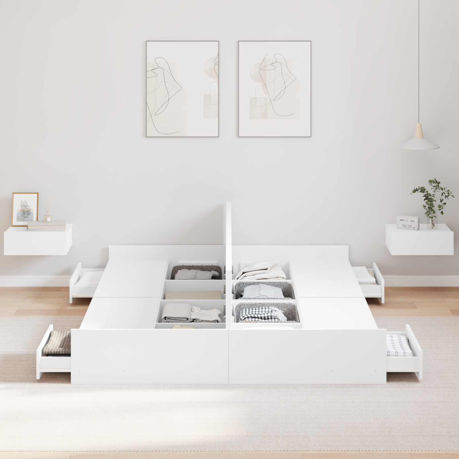 Seng med lagring med skuff Hvit 150 x 200 cm Konstruert tre