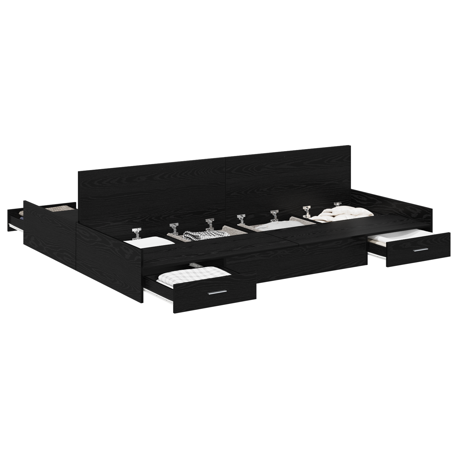 Seng med lagring Svart Eik 150 x 200 cm Konstruert tre