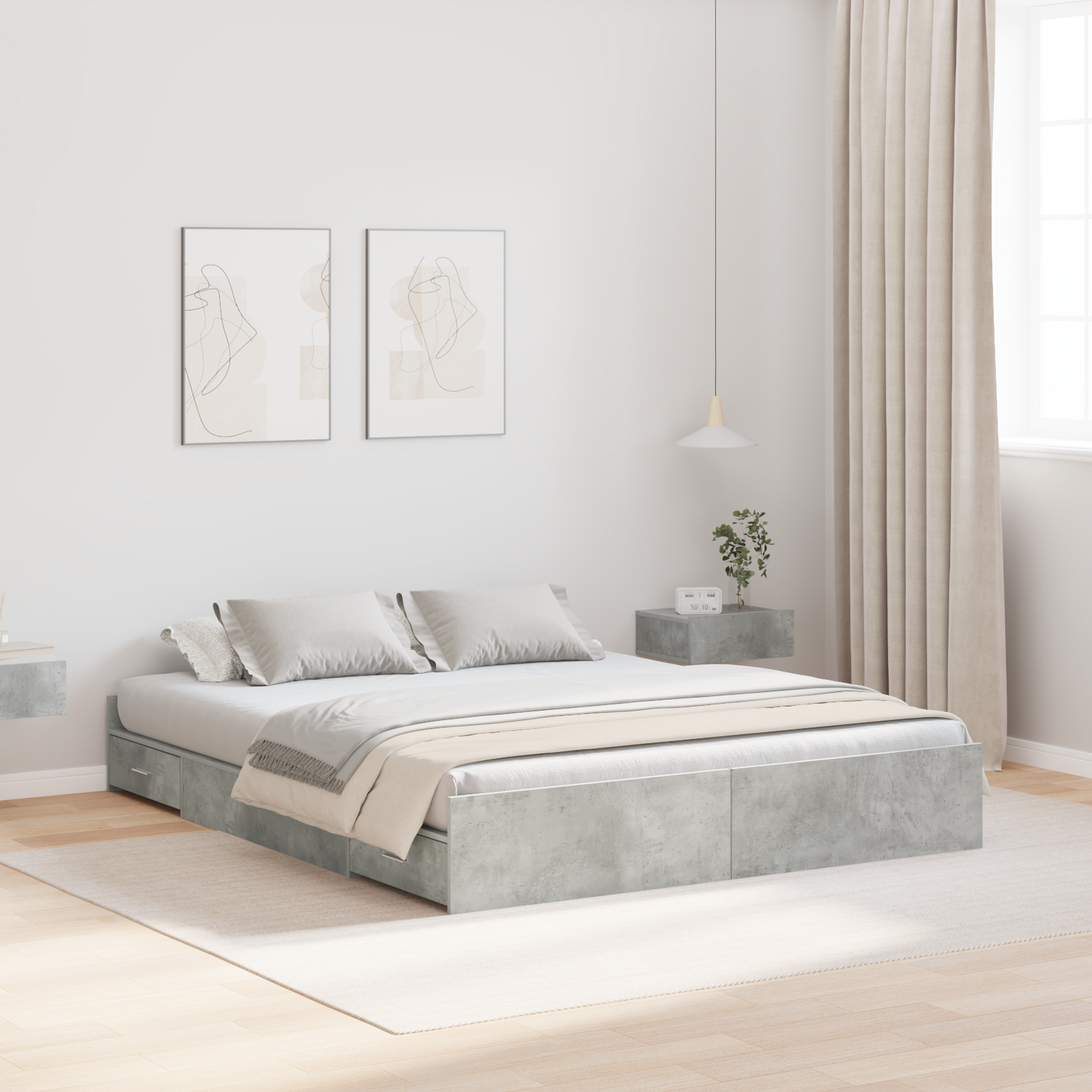 Seng med lagring Betonggrå 150 x 200 cm Konstruert tre