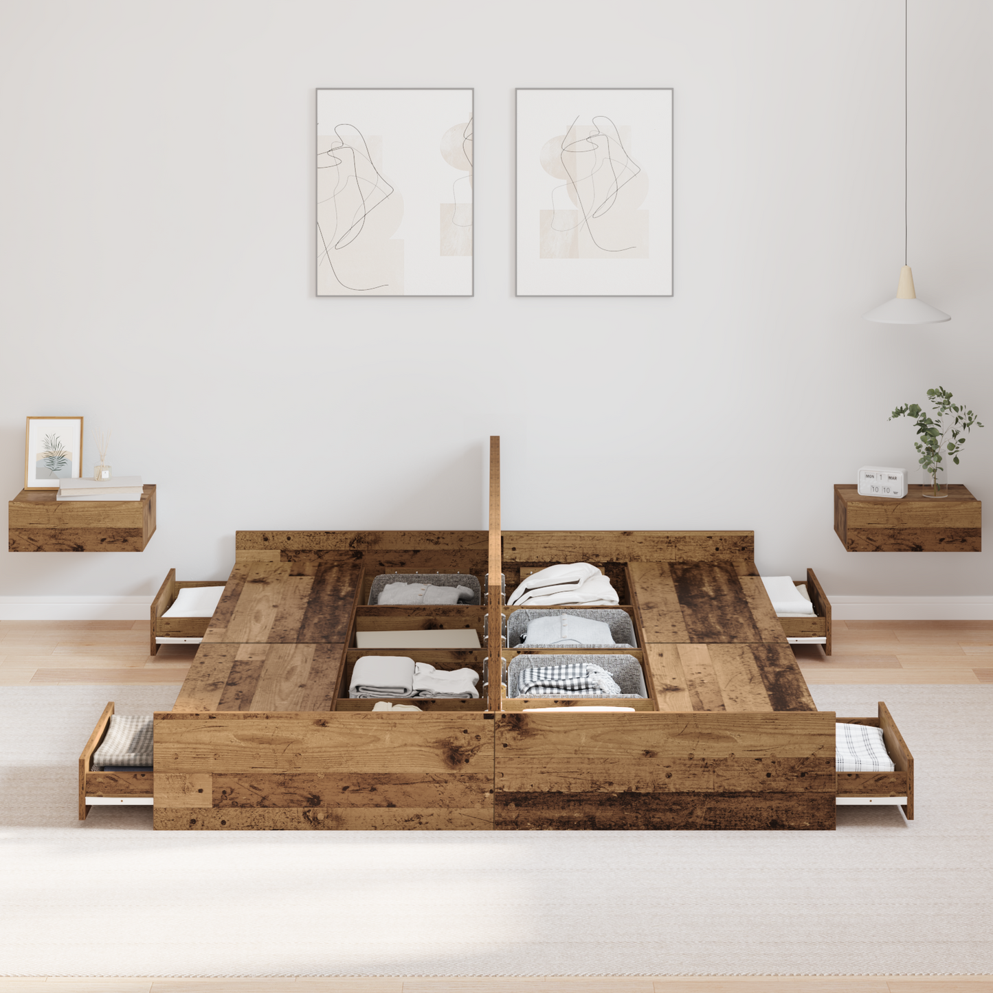 Seng med lagring Gamle tre 150 x 200 cm Konstruert tre