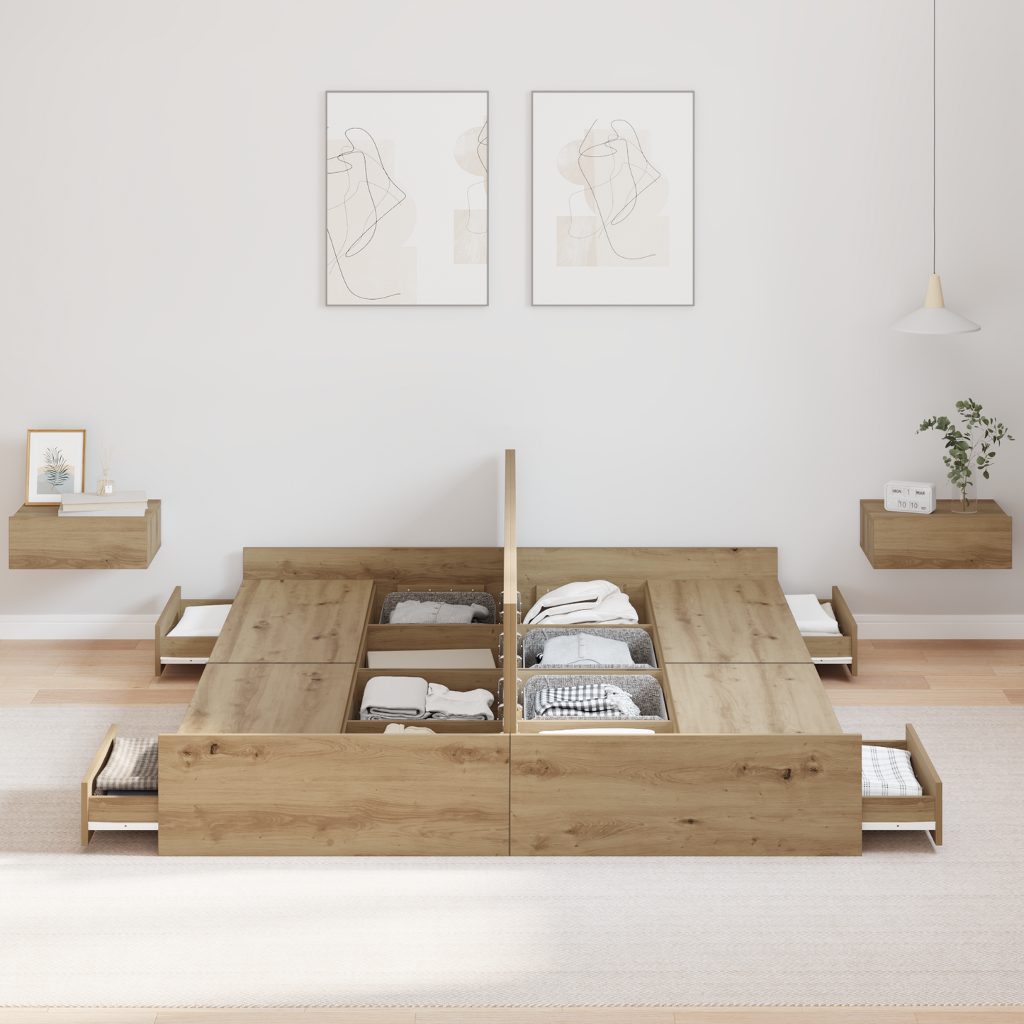 Seng med lagring Artisan Eik 150 x 200 cm Konstruert tre