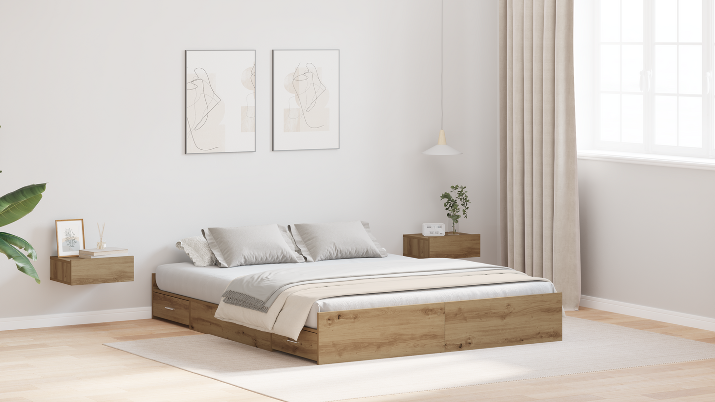 Seng med lagring Artisan Eik 150 x 200 cm Konstruert tre