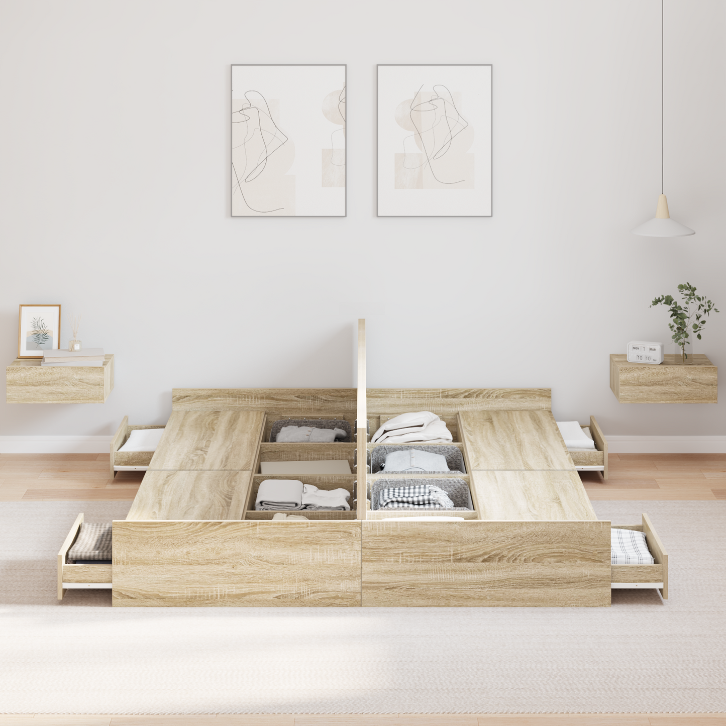 Seng med lagring Sonoma eik 140 x 200 cm Konstruert tre