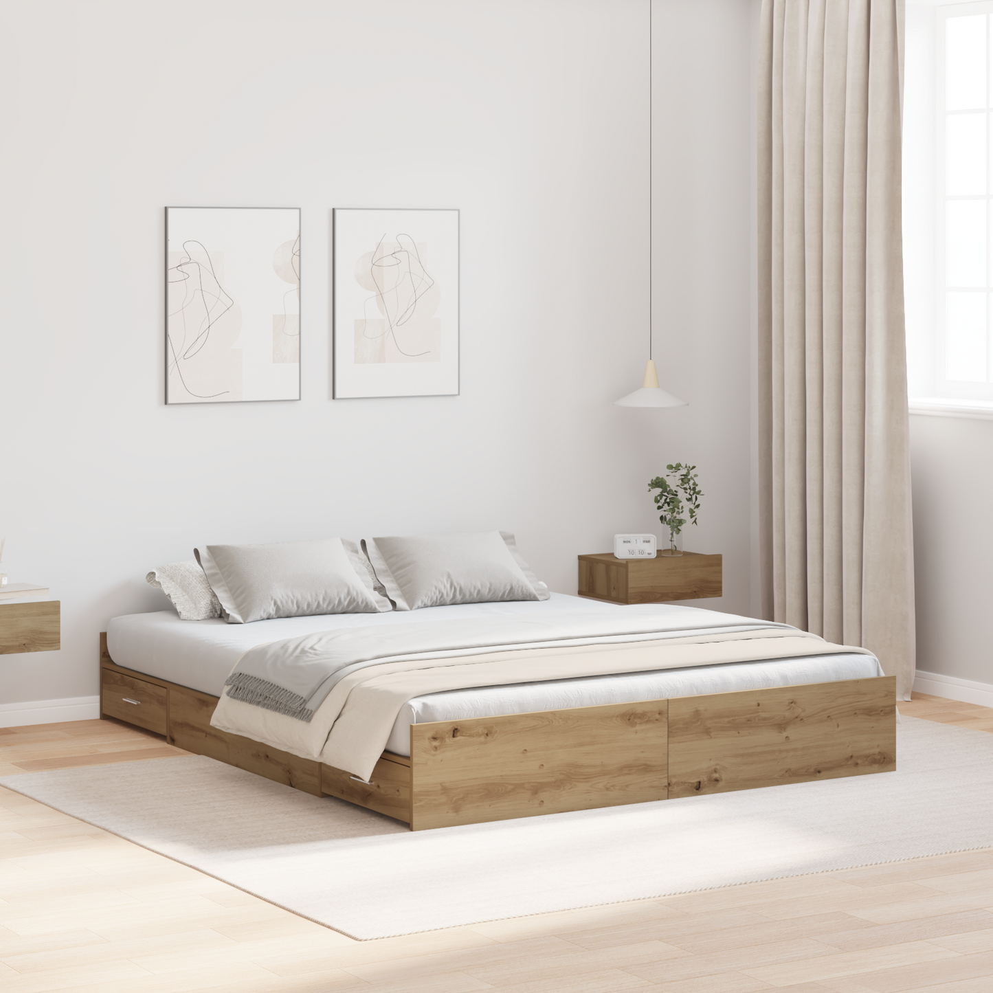 Seng med lagring Artisan Eik 140 x 200 cm Konstruert tre