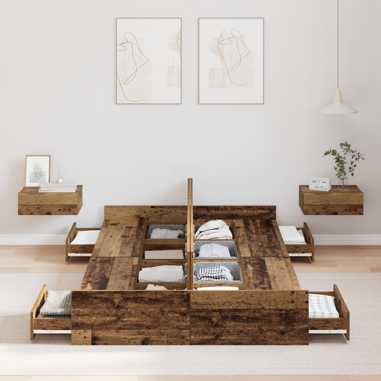 Seng med lagring Gamle tre 120 x 200 cm Konstruert tre